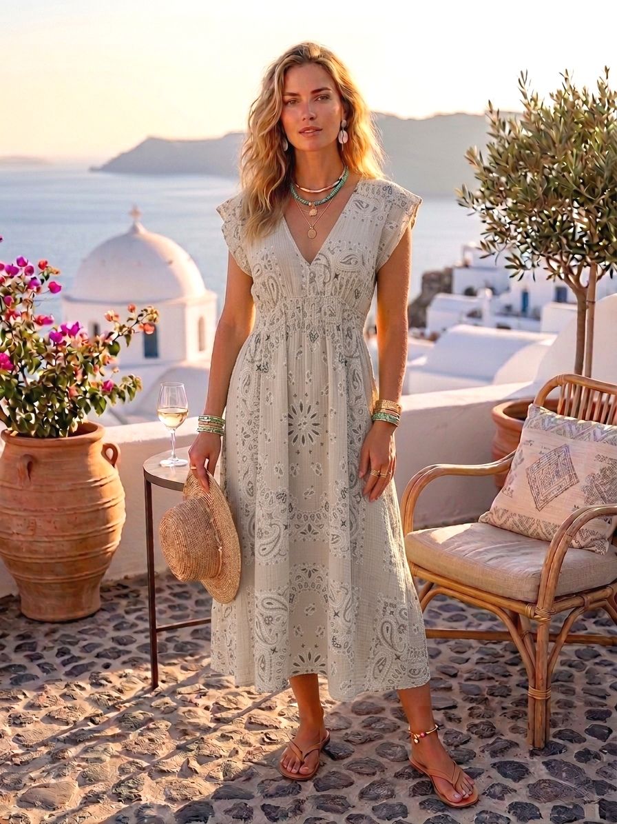 Robe Longue En Gaze De Coton, Imprimé Cachemire (x8)
