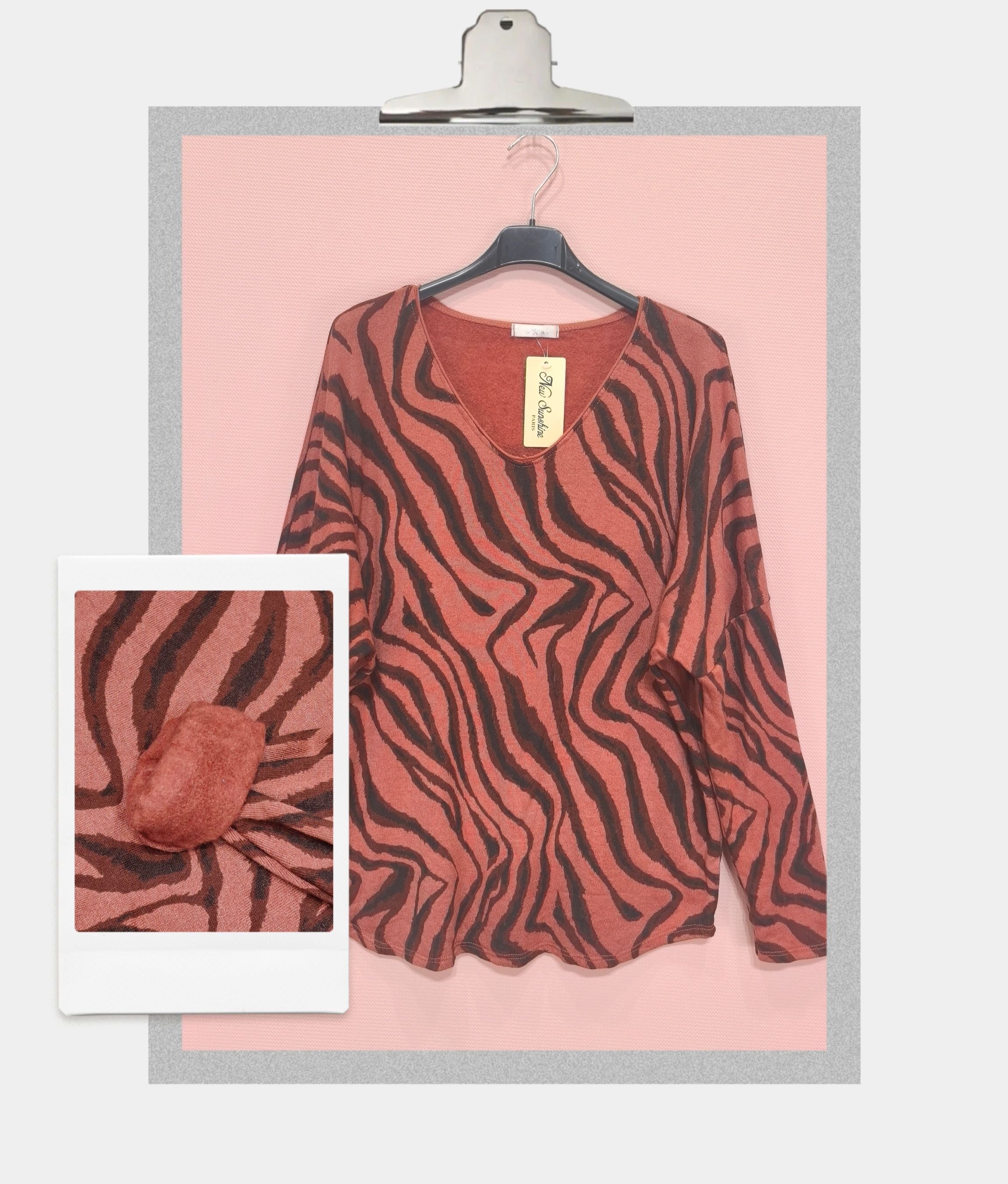 T-shirt oversize manches longues intérieur doux imprimé zèbre (x8)