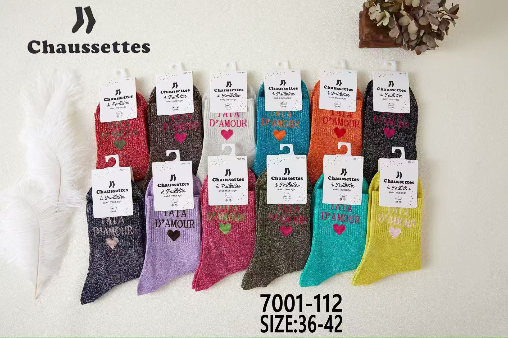 chaussette paillettes avec message(×12)7001
