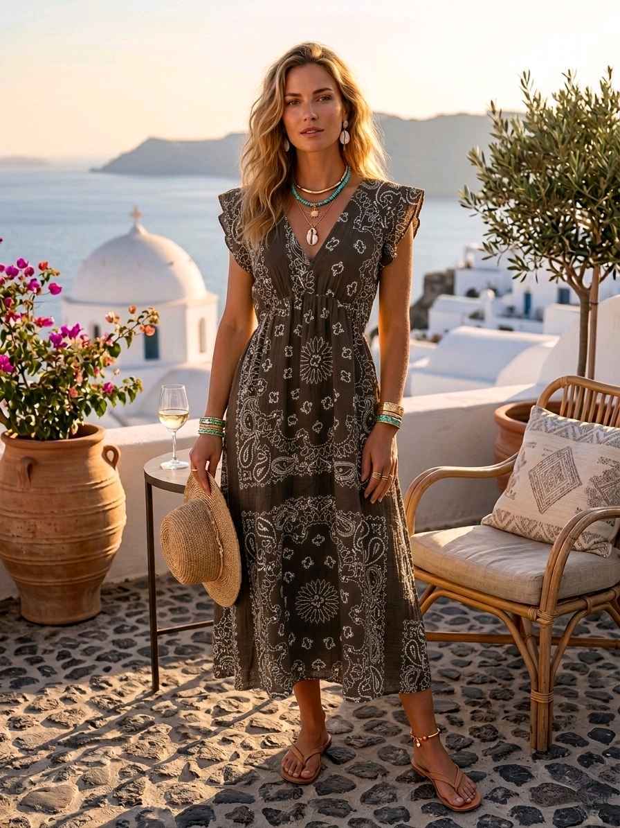 Robe Longue En Gaze De Coton, Imprimé Cachemire (x8)