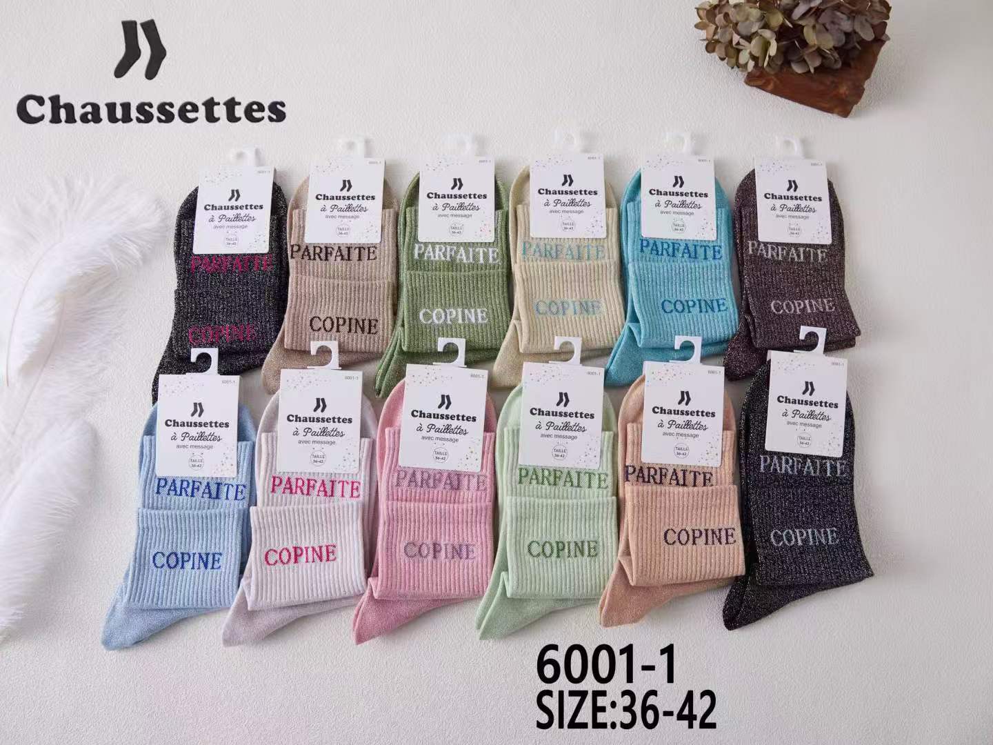 chaussette paillettes avec message(×12)6001