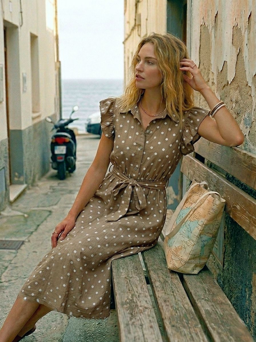 Robe Mi-Longue Fluide à Pois (x6)