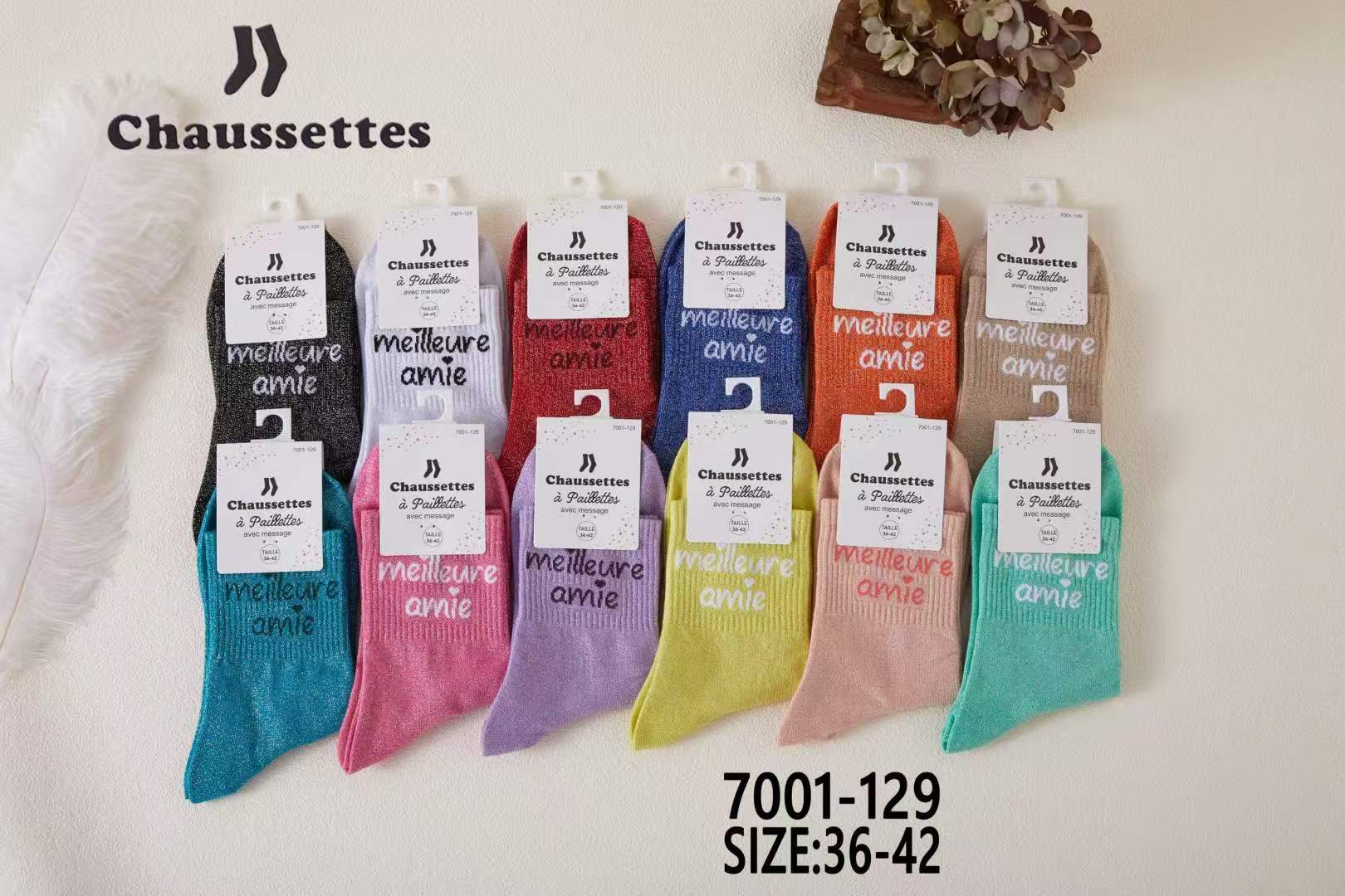chaussette paillettes avec message(×12)7001