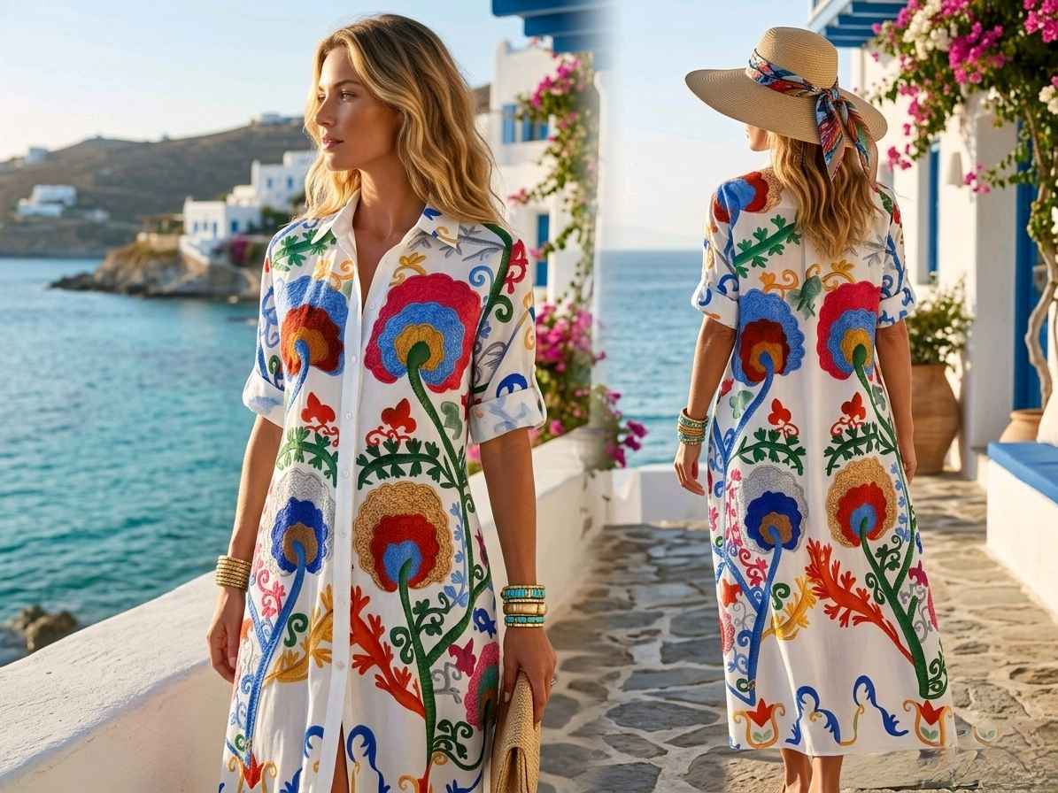 Robe Chemise Longue Imprimée Graphique (x6)