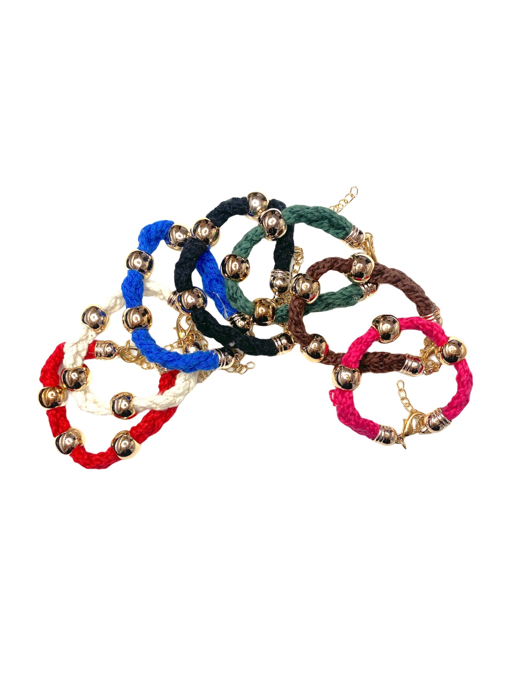 Bracelet tissu tresse boule couleurs mélangées (x12)