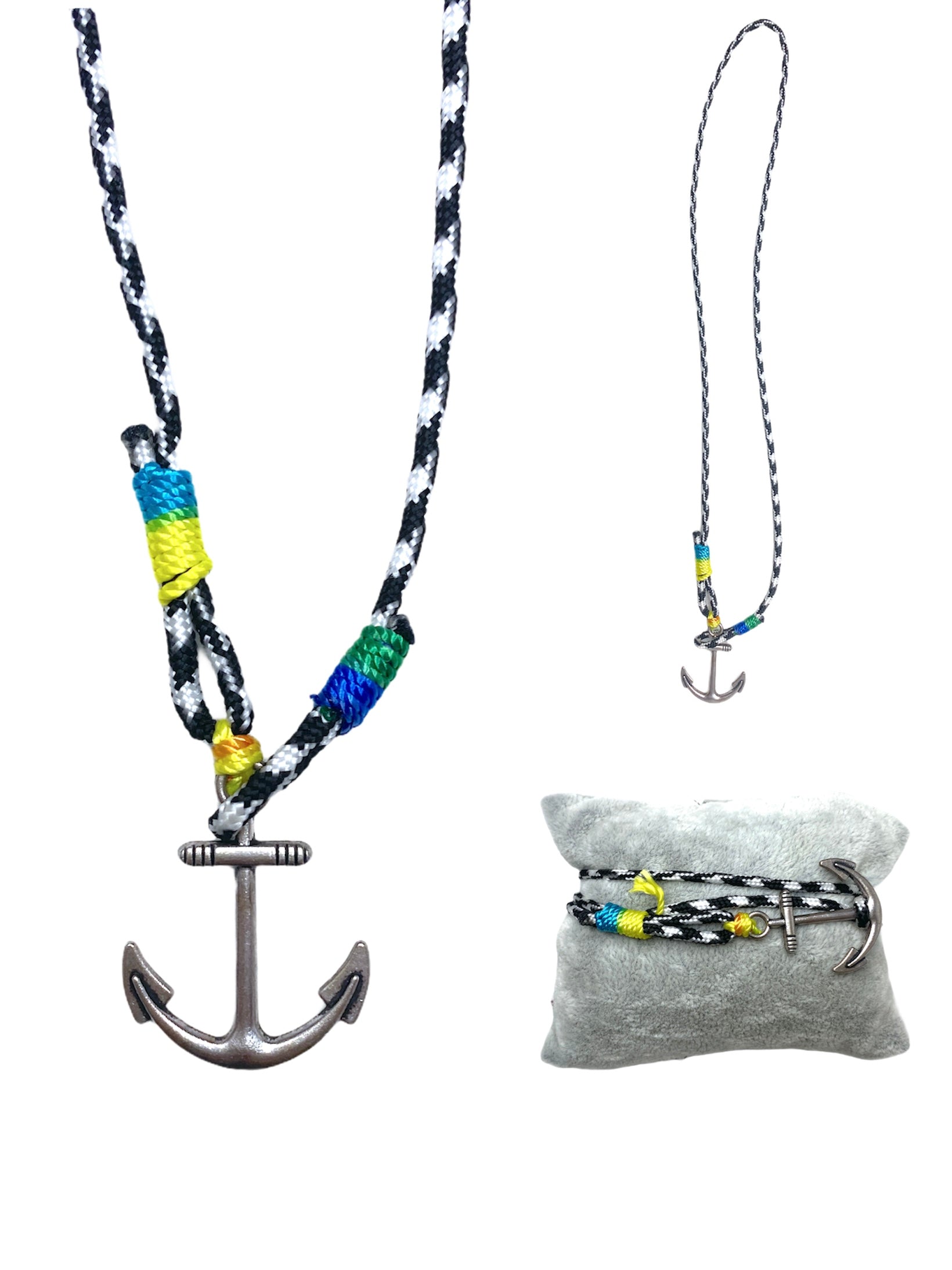 2-en-1 Collier Bracelet triple ancre (x6)