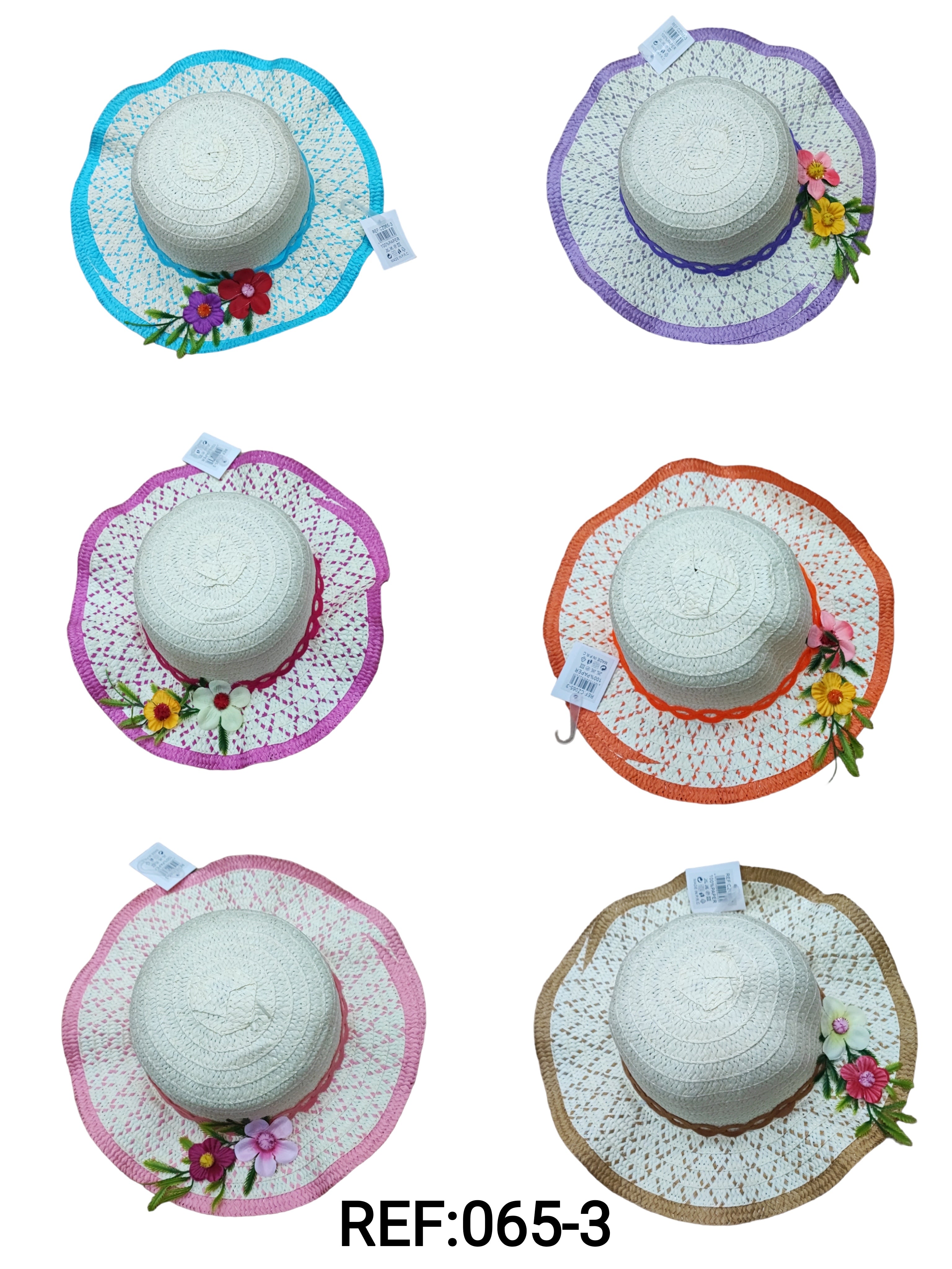 Chapeaux de paille enfant  motif fleurs (x12)
