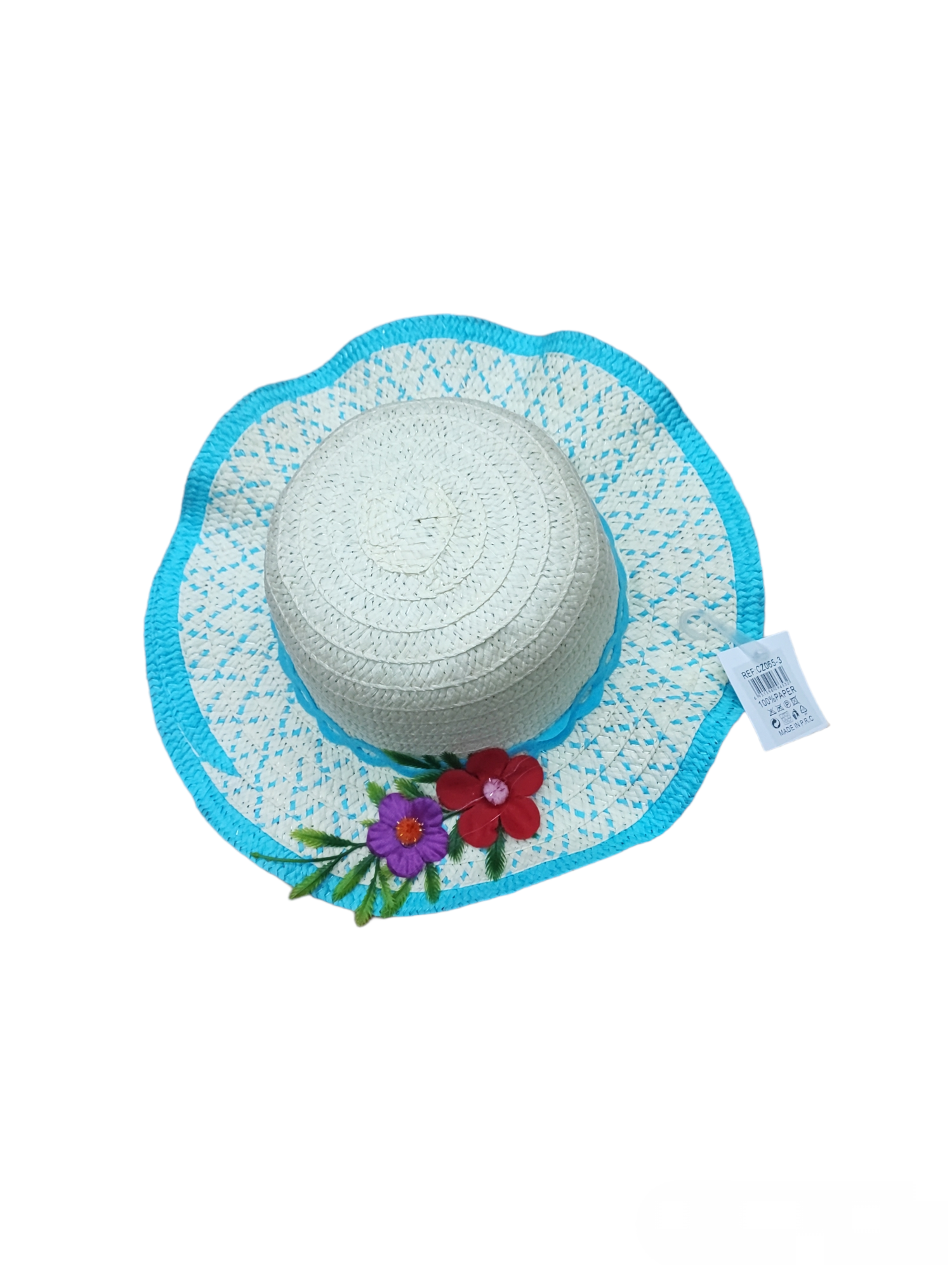 Chapeaux de paille enfant motif fleurs (x12)
