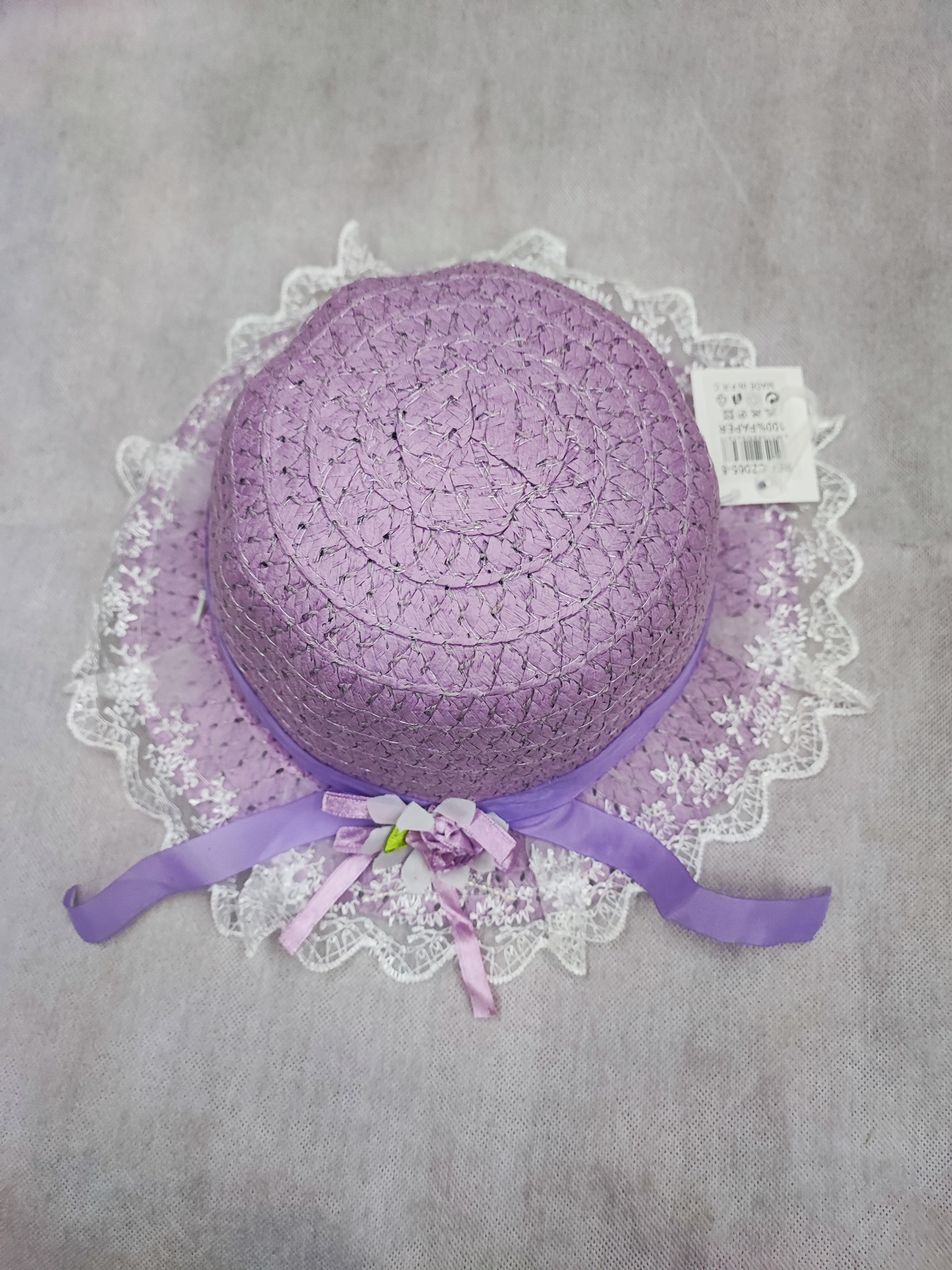 Chapeaux de paille taille enfant ruban fleur (x12)
