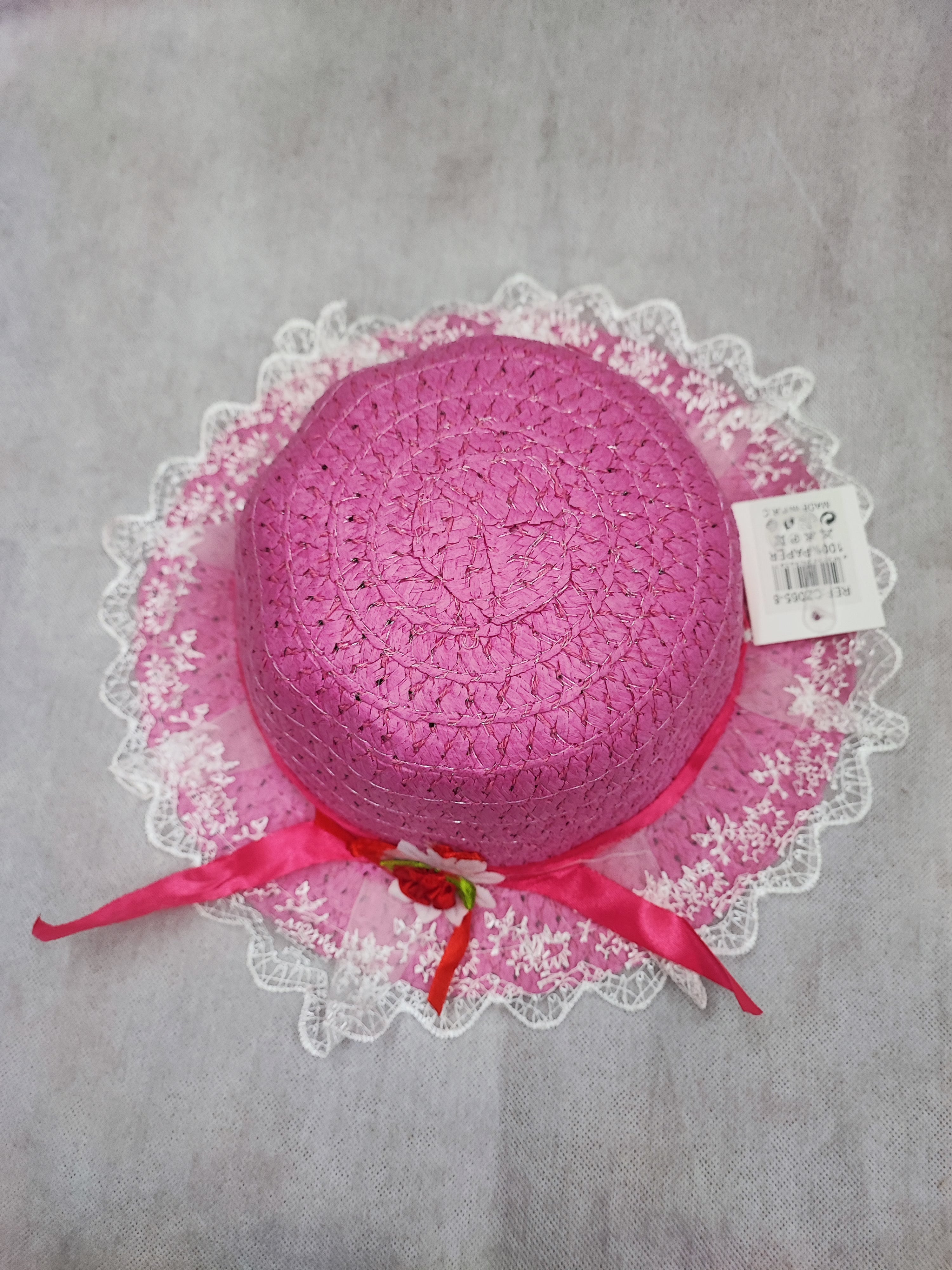 Chapeaux de paille taille enfant ruban fleur (x12)