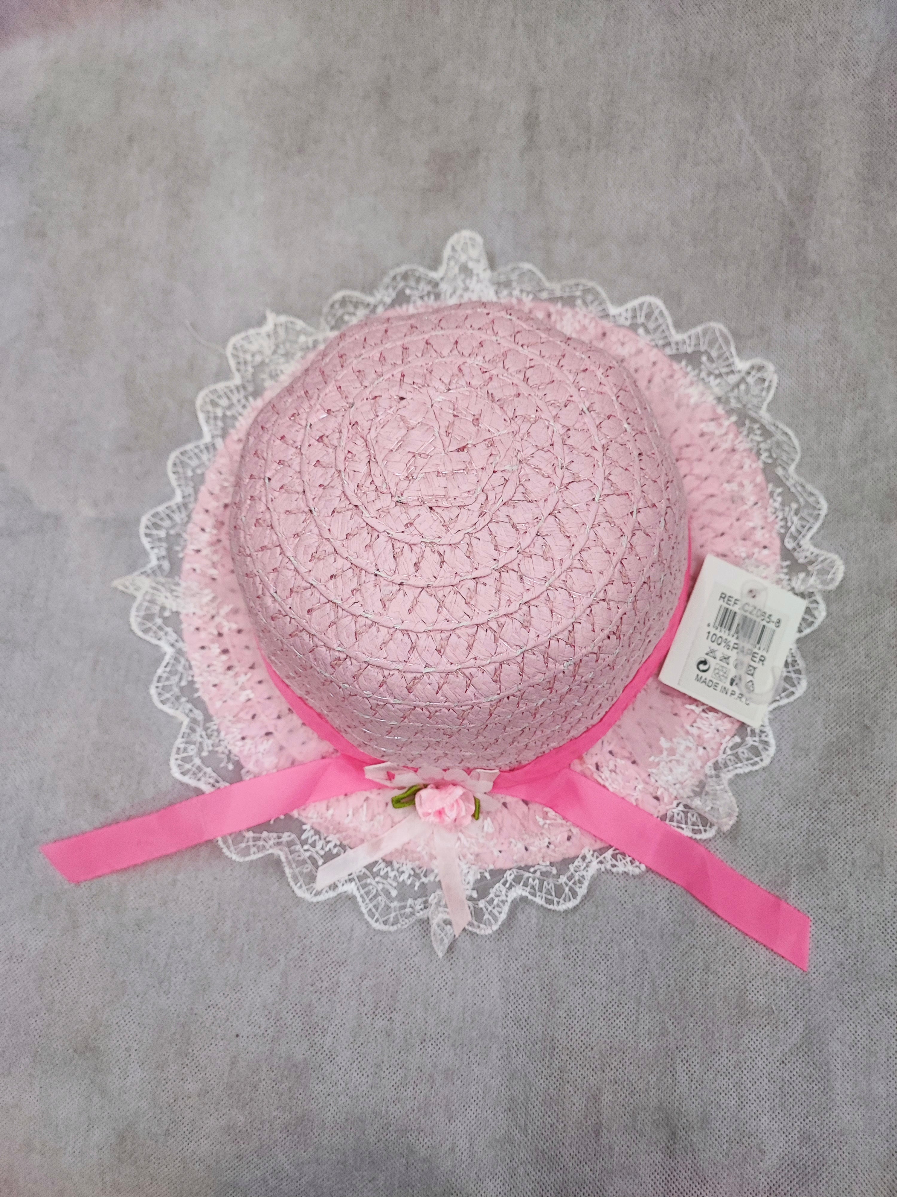 Chapeaux de paille taille enfant ruban fleur  (x12)