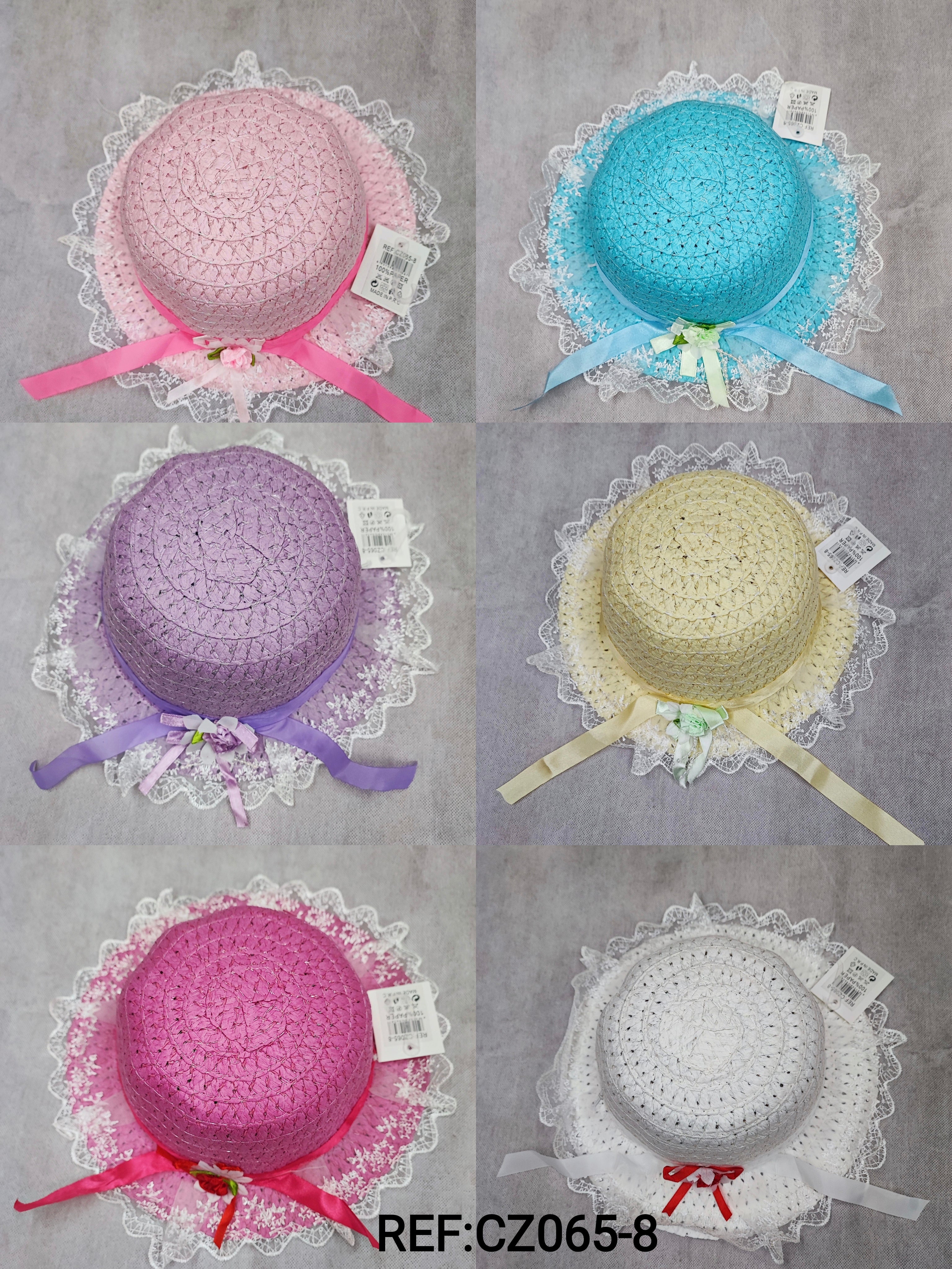 Chapeaux de paille taille enfant ruban fleur  (x12)