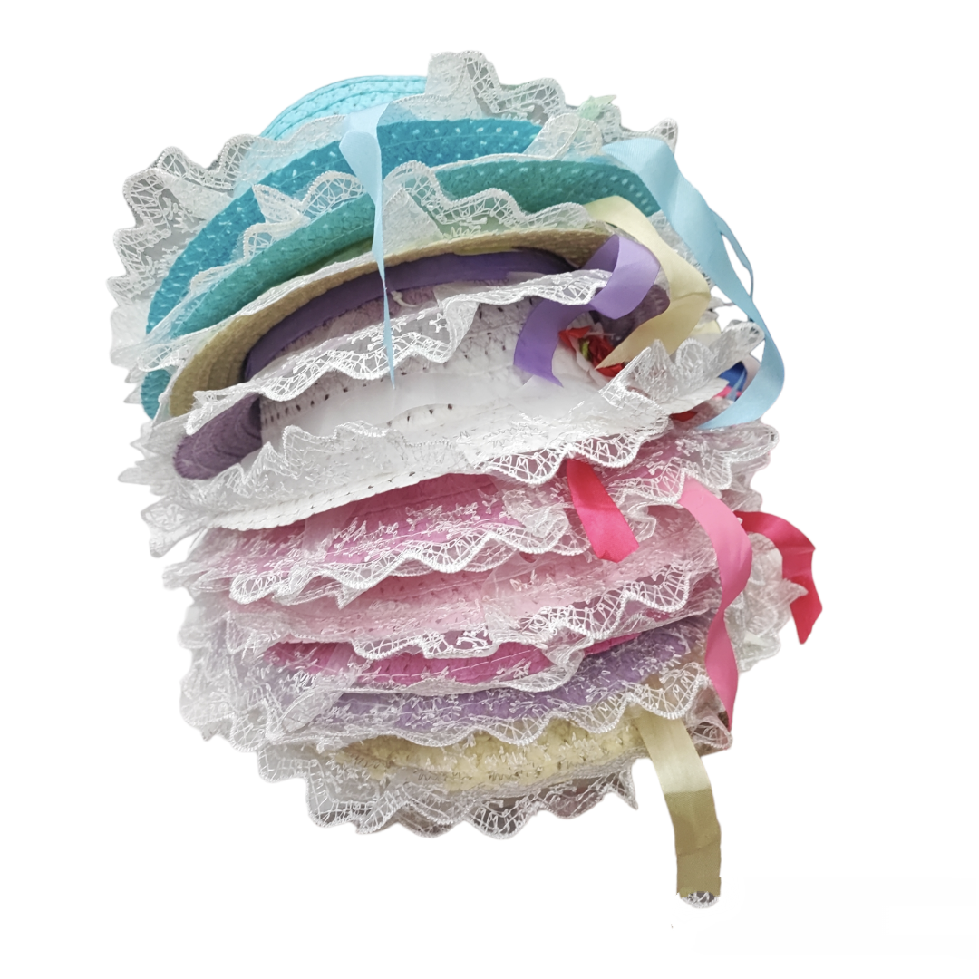 Chapeaux de paille taille enfant ruban fleur (x12)