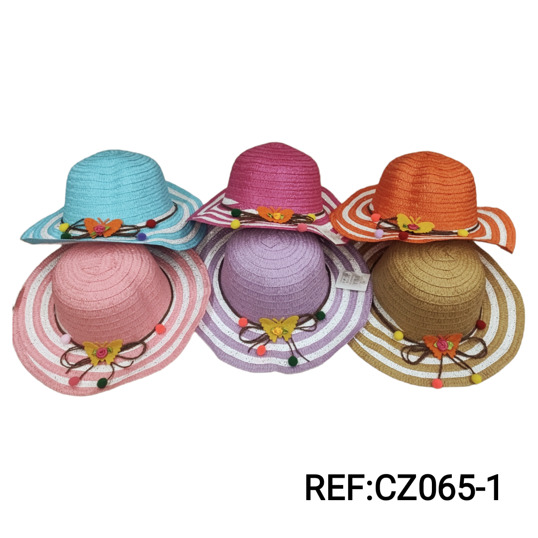Chapeaux de paille taille enfant motif  Papillon(x12)