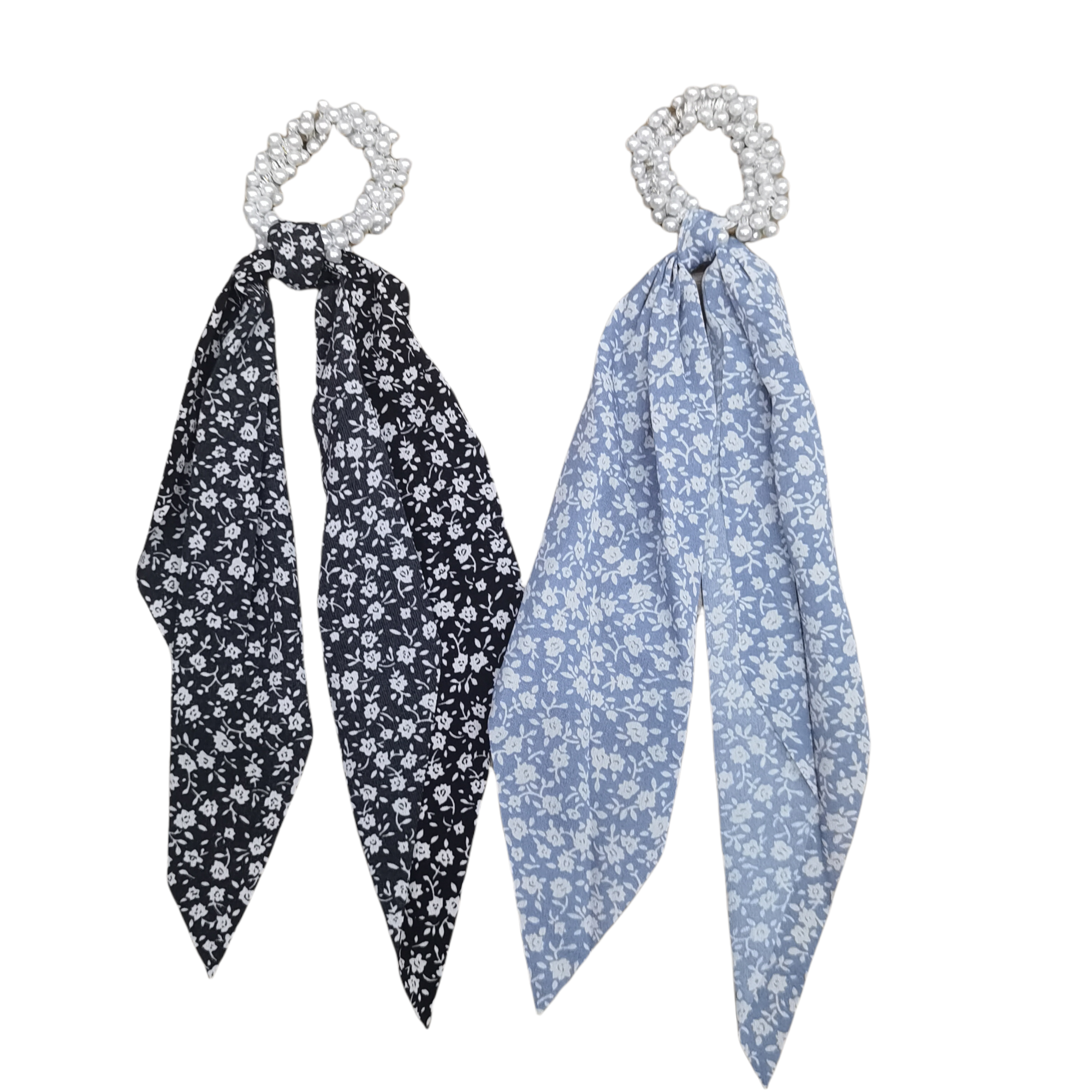 Chouchou avec perle motif floral    (x12)