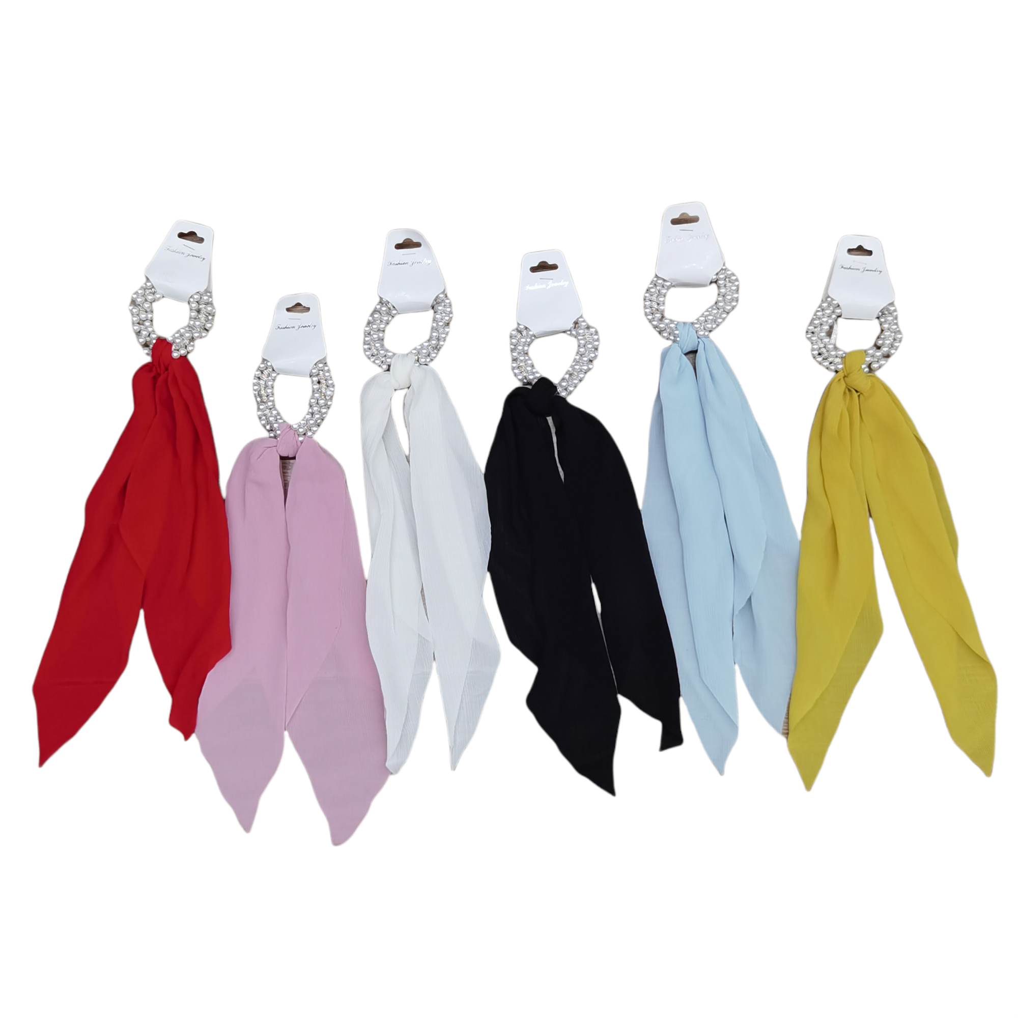 Chouchou avec perle motif uni    (x12)