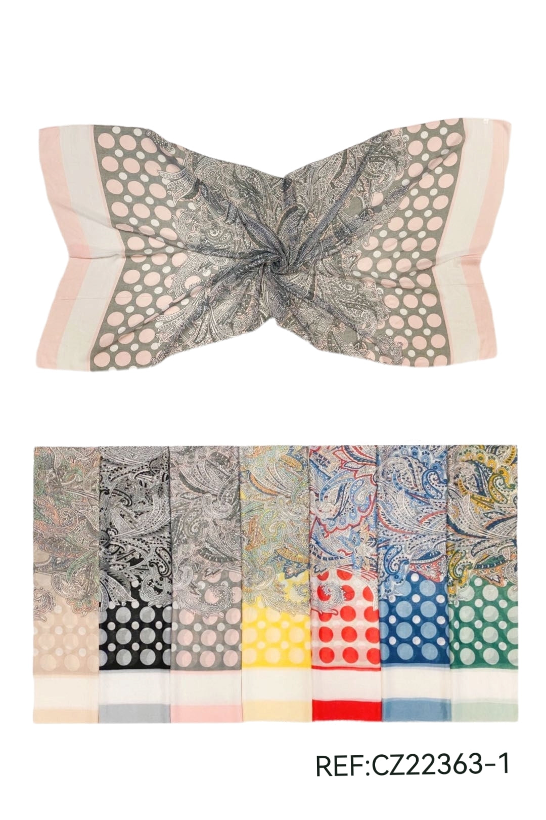 Foulard motif pois Paisley bohème (x12)