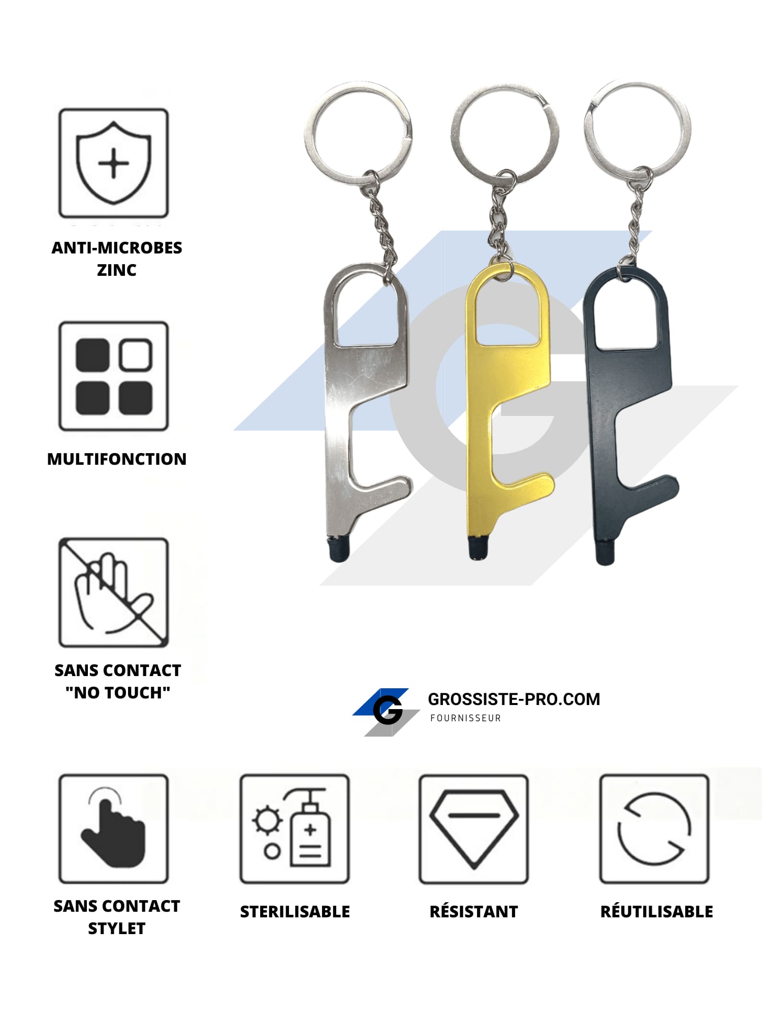 ANTI-COVID19 - Porte-clé "sans-contact" #PCOV03 (x12) 1,50€/unité | Grossiste-pro