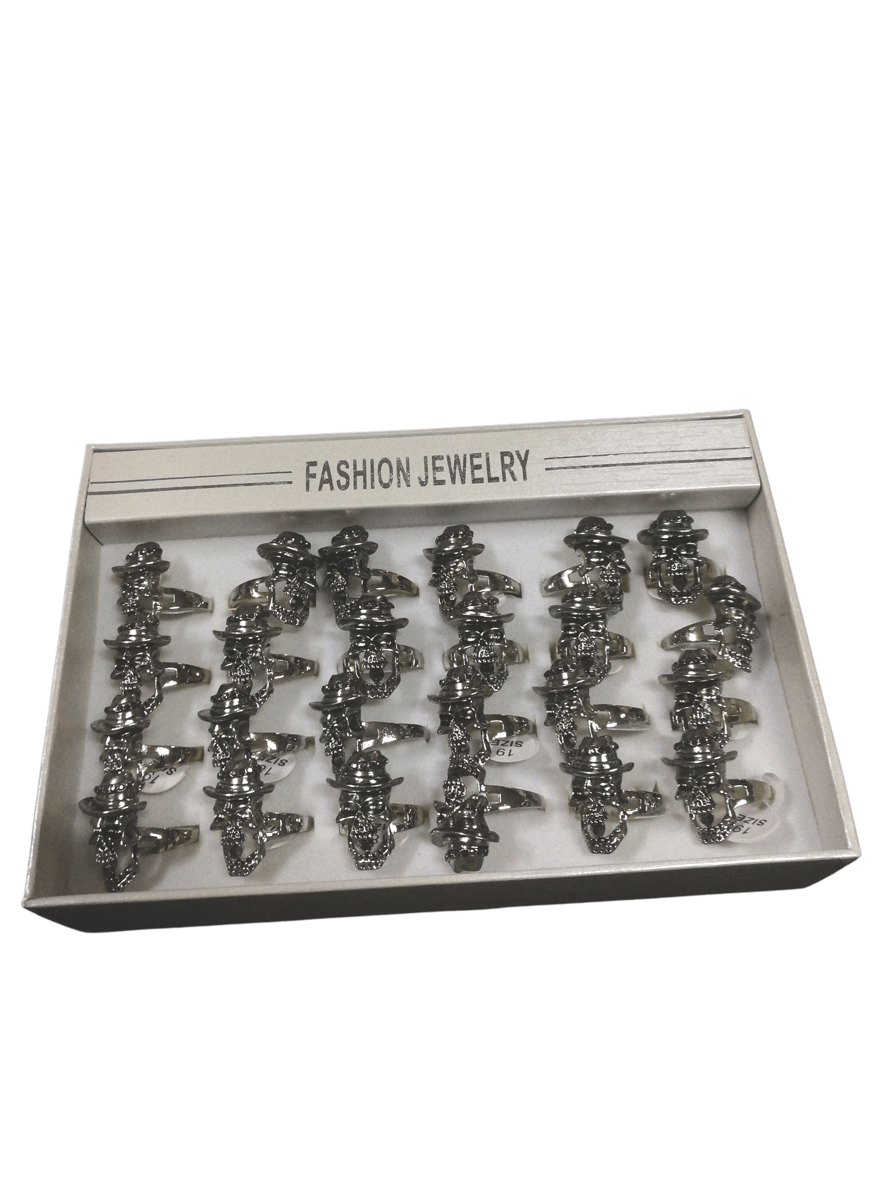 Boîte bagues homme acier inox tête de mort (x24) 1,50€/unité | Grossiste-pro