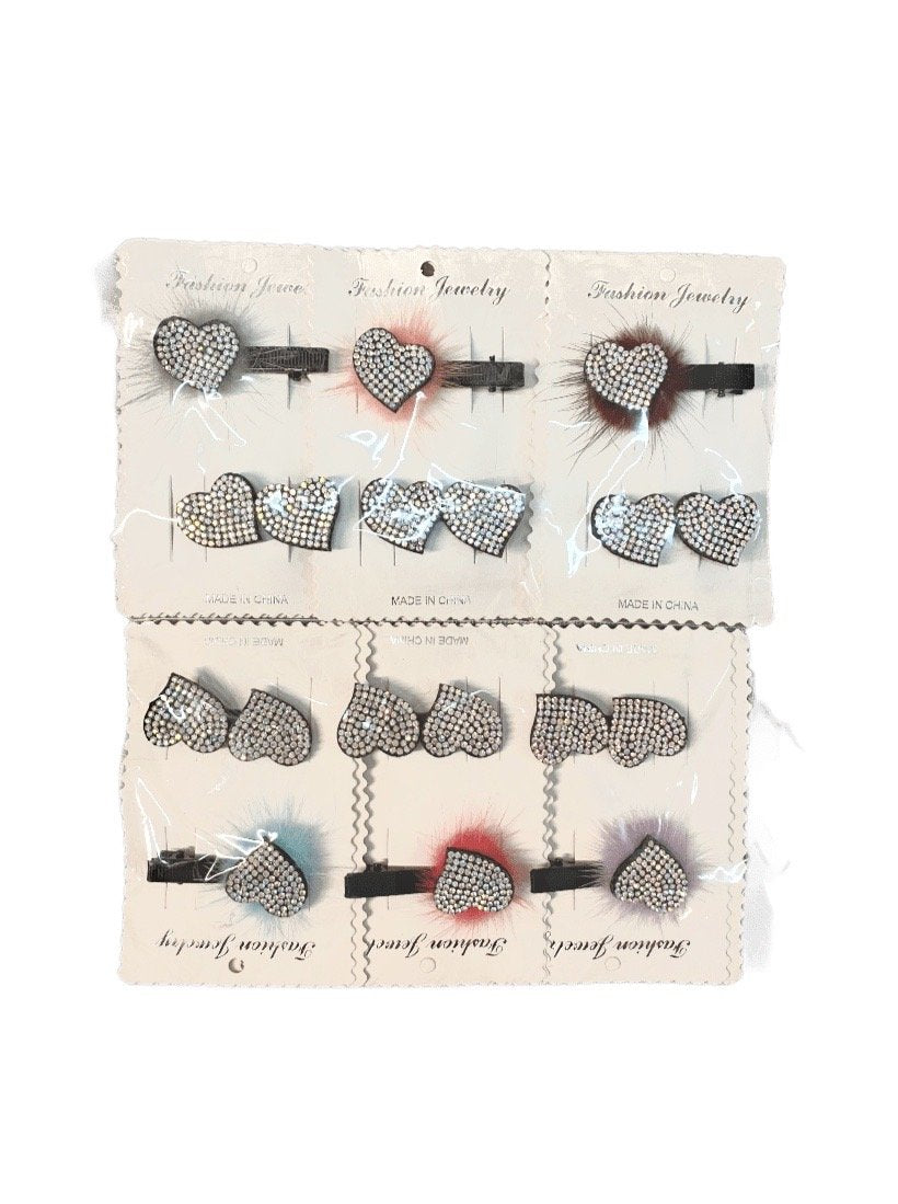 LOT DE 12 - Barrettes motif coeur strass 0,75€/unité | Grossiste-pro