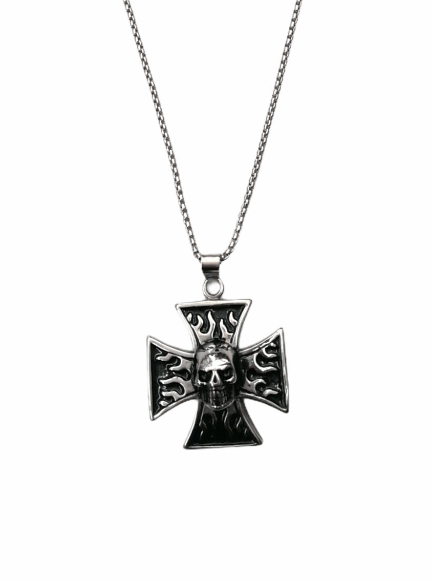 HOMME - LOT DE 2 - Collier pendentif croix tête de mort 5,00€/unité | Grossiste-pro