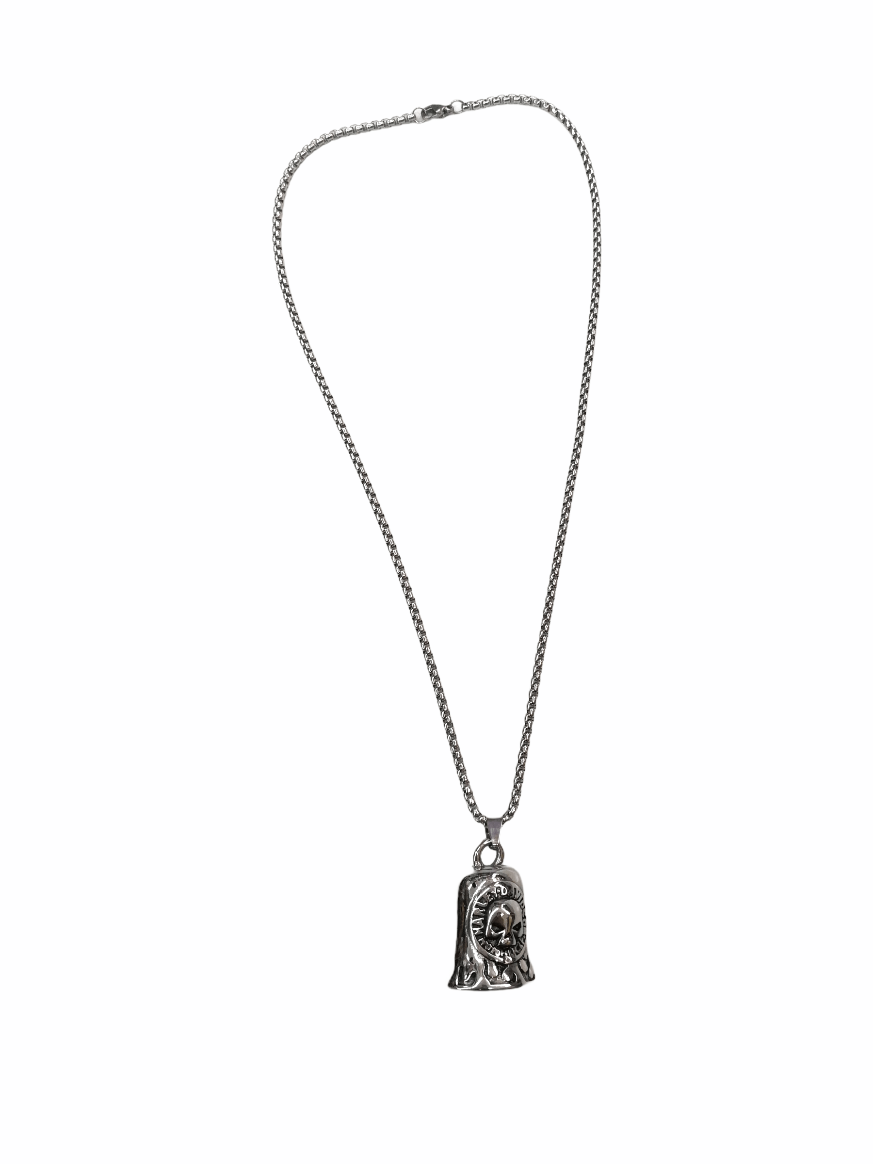 HOMME - LOT DE 2 - Collier pendentif cloche tête de mort INOX 5,00€/unité | Grossiste-pro