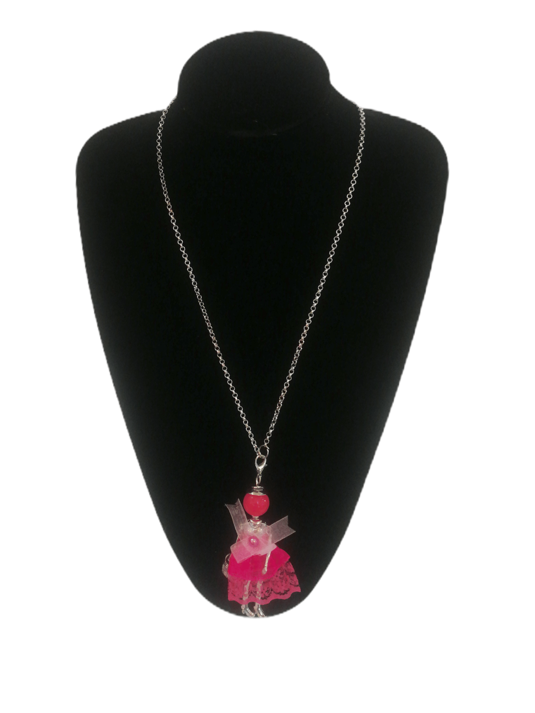 DESTOCKAGE Colliers sautoir pendentif poupée robe tissu (x12) 1,50€/unité | Grossiste-pro