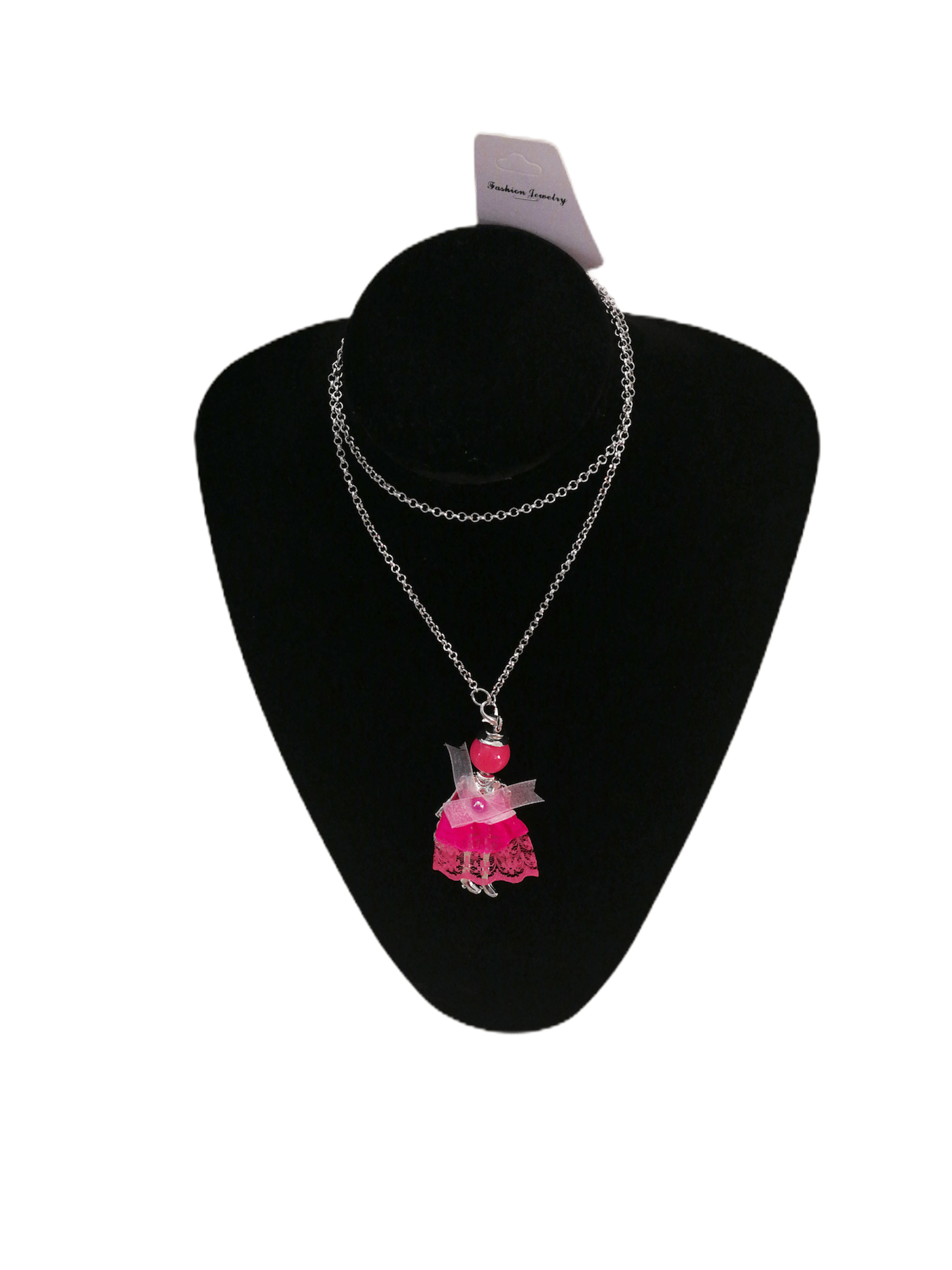 DESTOCKAGE Colliers sautoir pendentif poupée robe tissu (x12) 1,50€/unité | Grossiste-pro