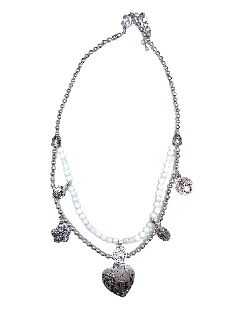 Collier sautoir fantaisie double blanc