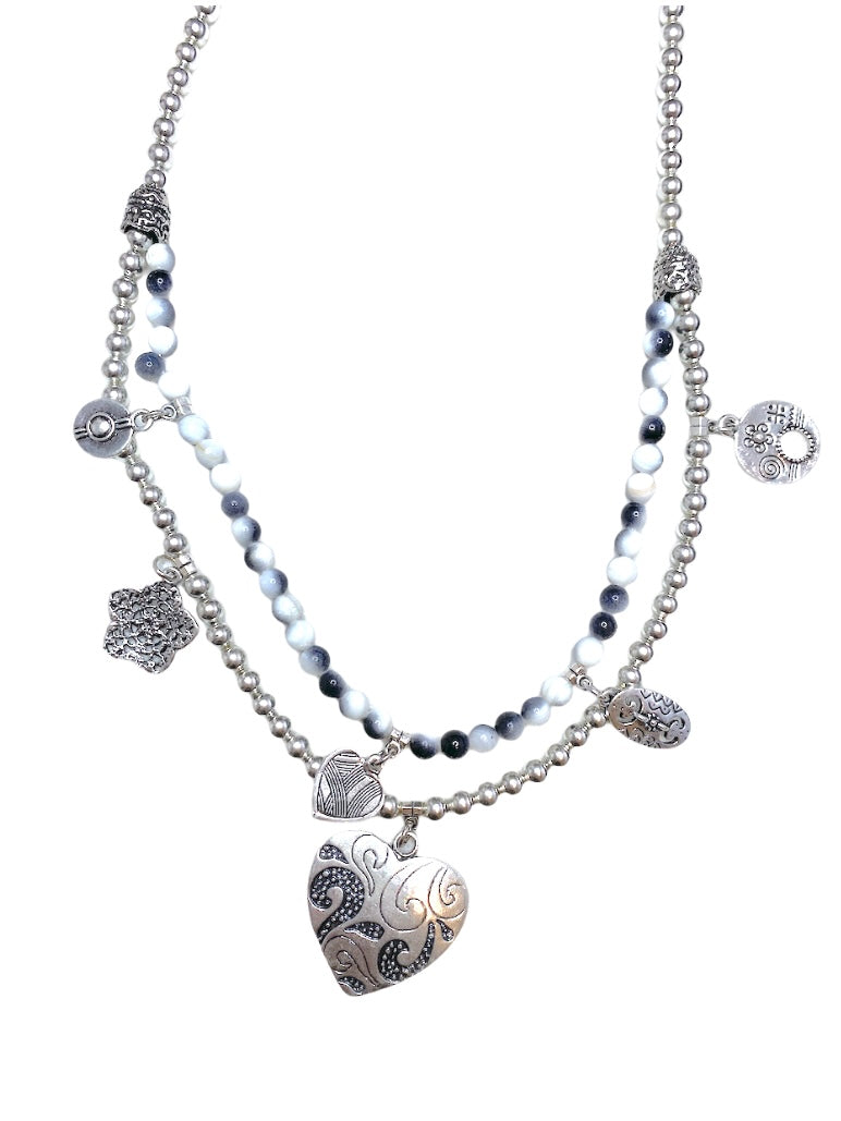 Collier sautoir fantaisie double noir/blanc