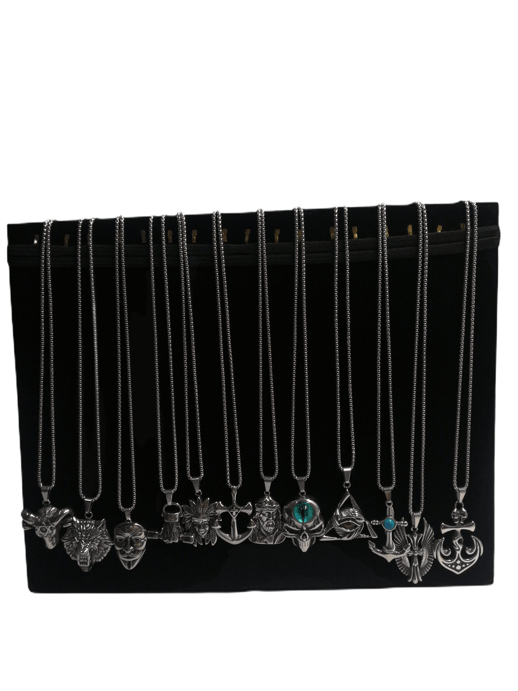 HOMME - LOT DE 12 - Colliers pendentif inoxydable + présentoir offert | Grossiste-pro