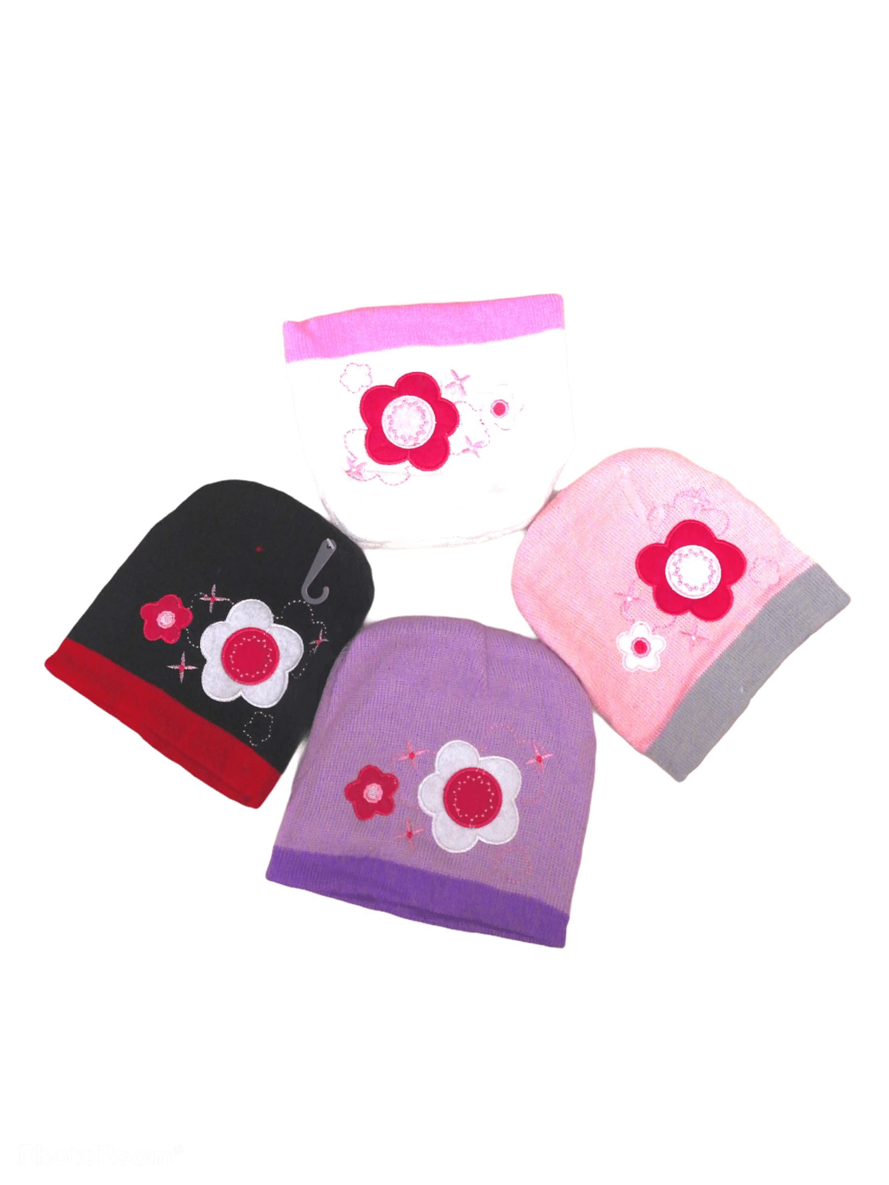 Bonnet enfant petite fille motif fleur (x12) 1,50€/unité | Grossiste-pro