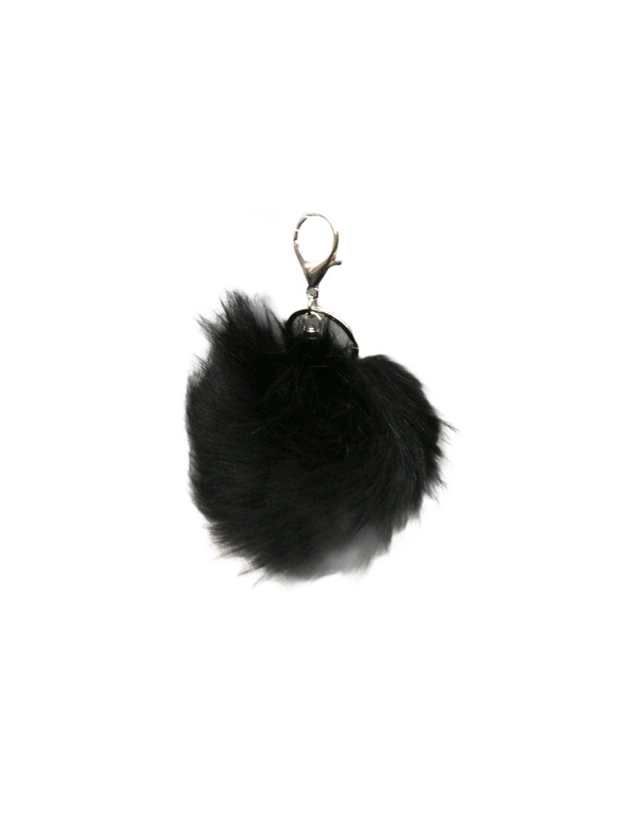 LOT DE 12 - Porte-clé pompon fausse fourrure noir 1,80€/unité | Grossiste-pro