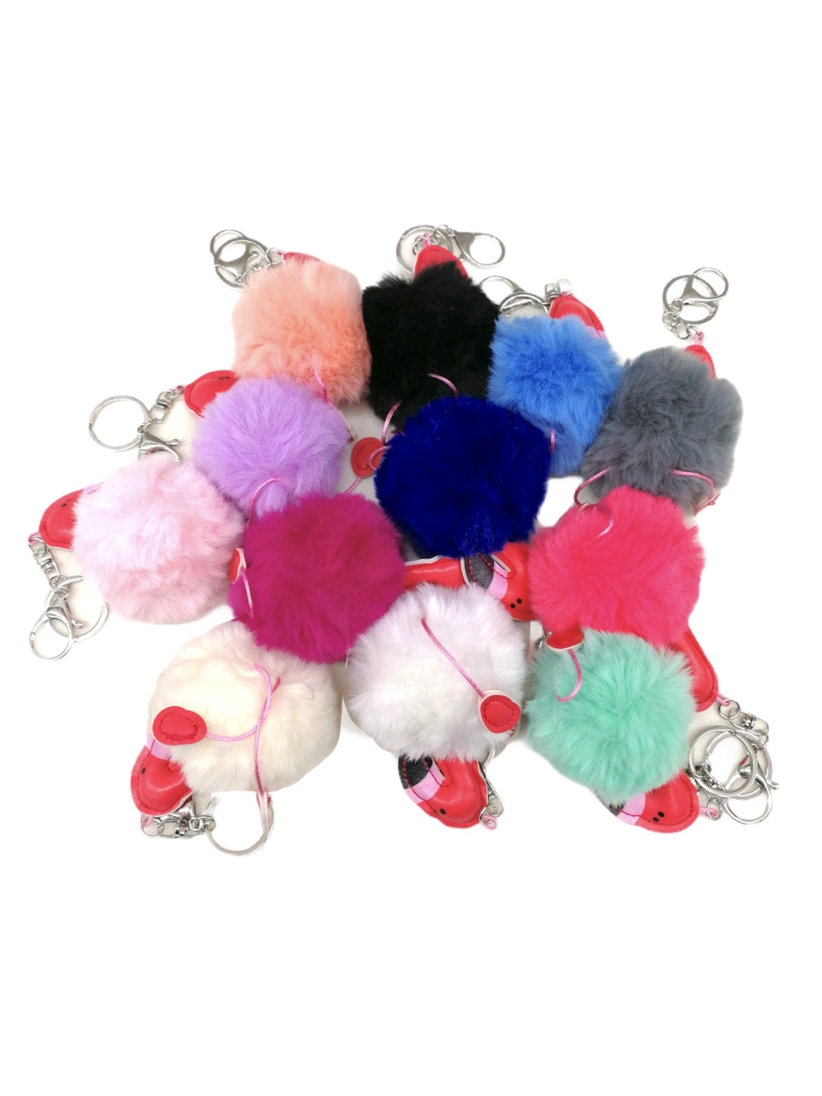 LOT DE 12 - Porte-clé flamant fausse fourrure 1,50€/unité | Grossiste-pro
