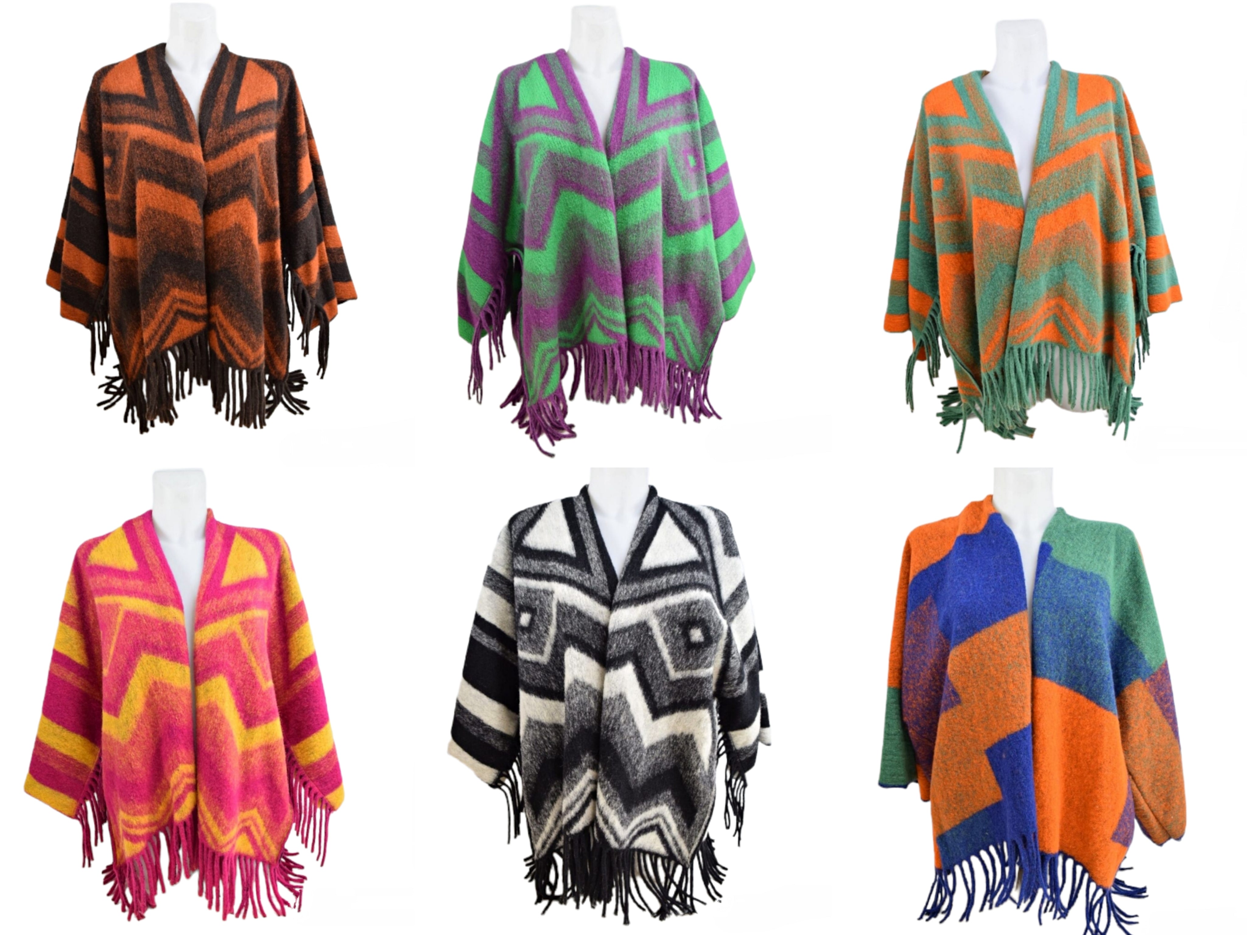 Poncho Laine Motif géométrie (x6)