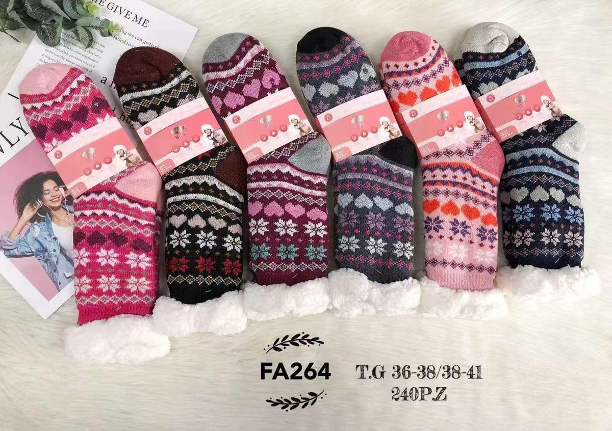 Chaussettes pantoufles femme doublées fourrure(x12)#254