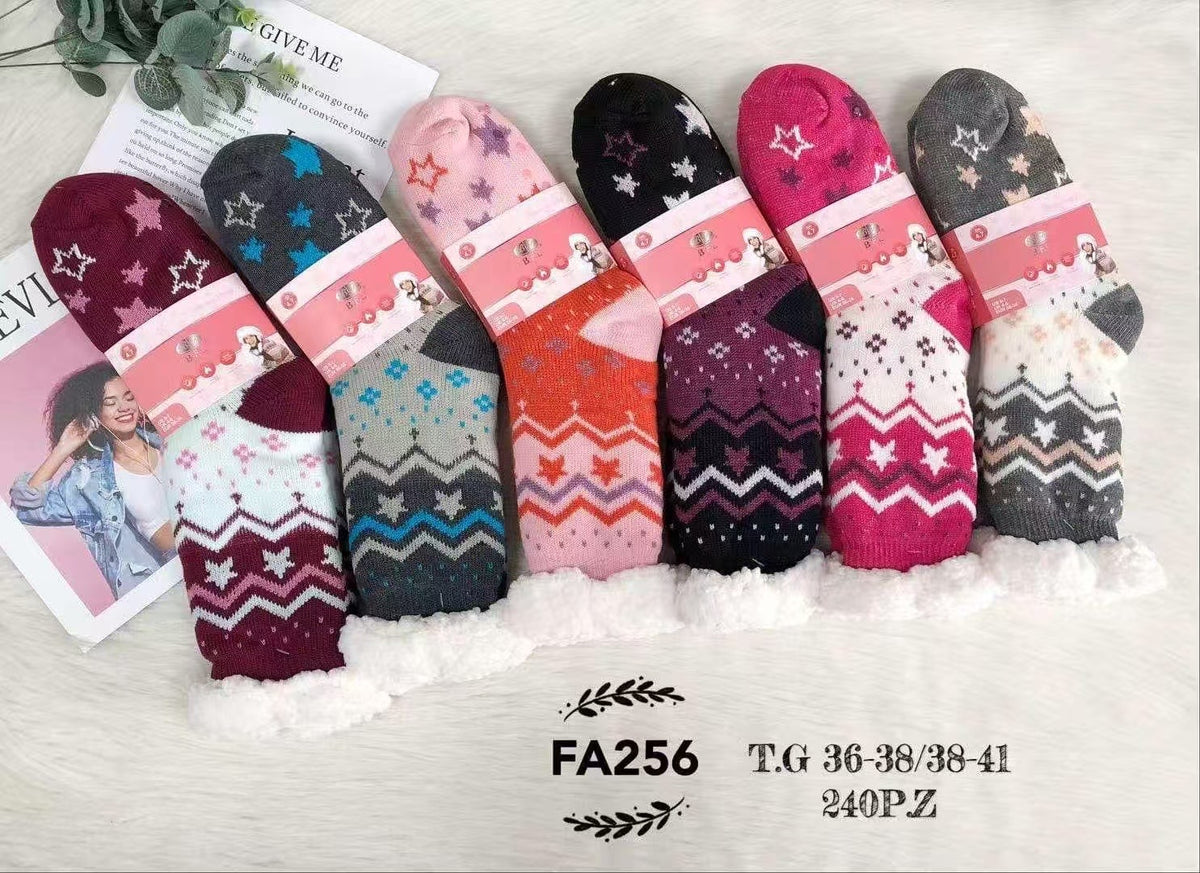 Chaussettes pantoufles femme doublées fourrure(x12)#256
