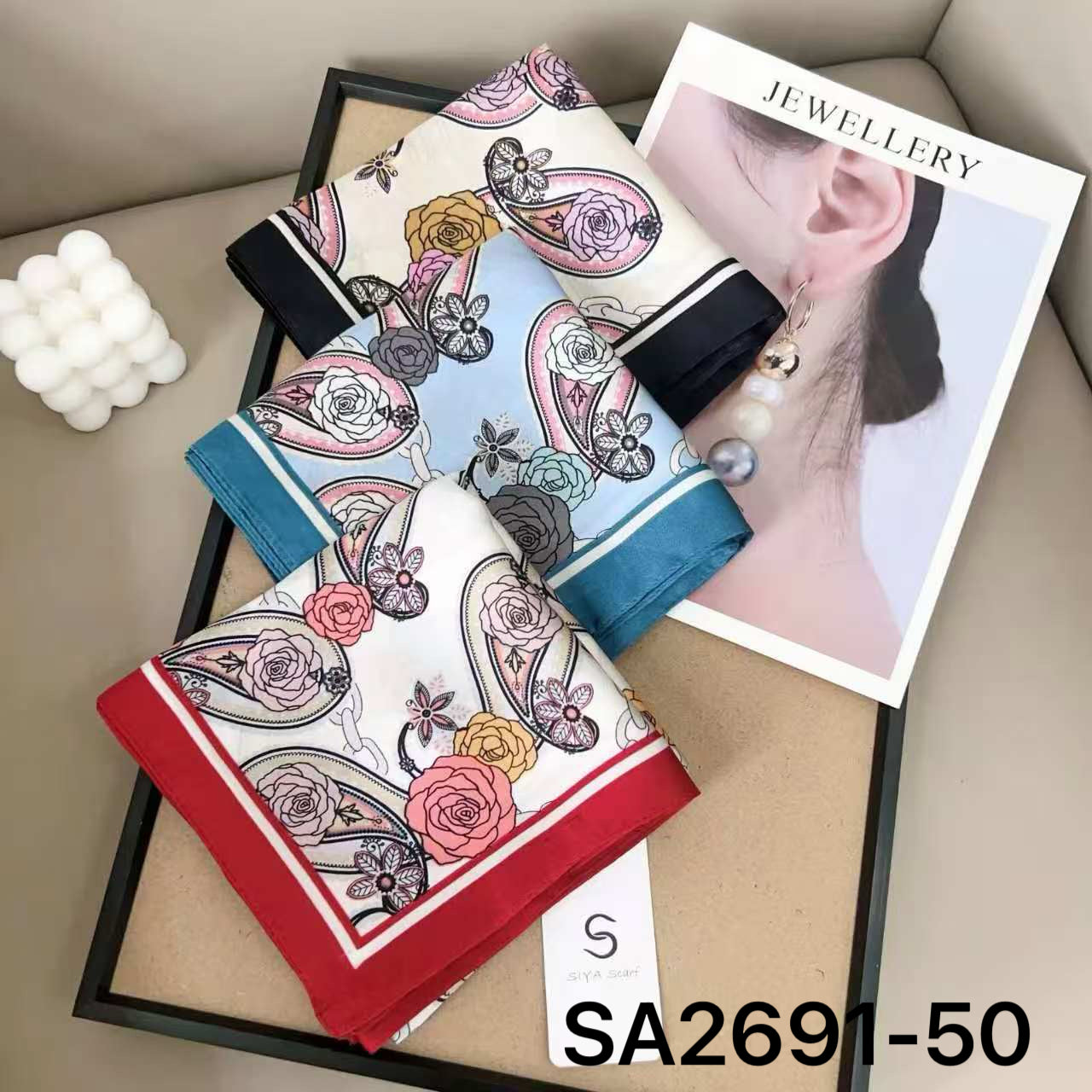 Foulard Carré touche soie 70cmx70cm (x12)#50