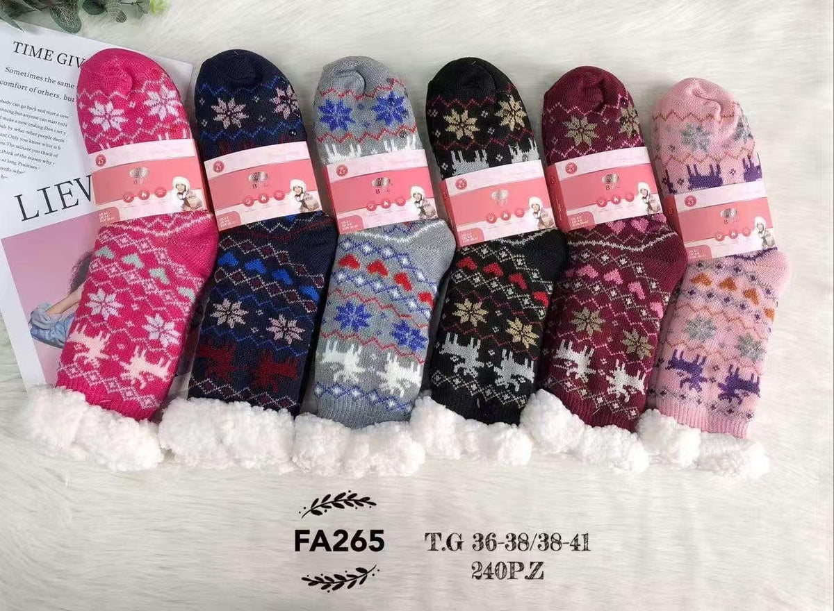 Chaussettes pantoufles femme doublées fourrure(x12)#265