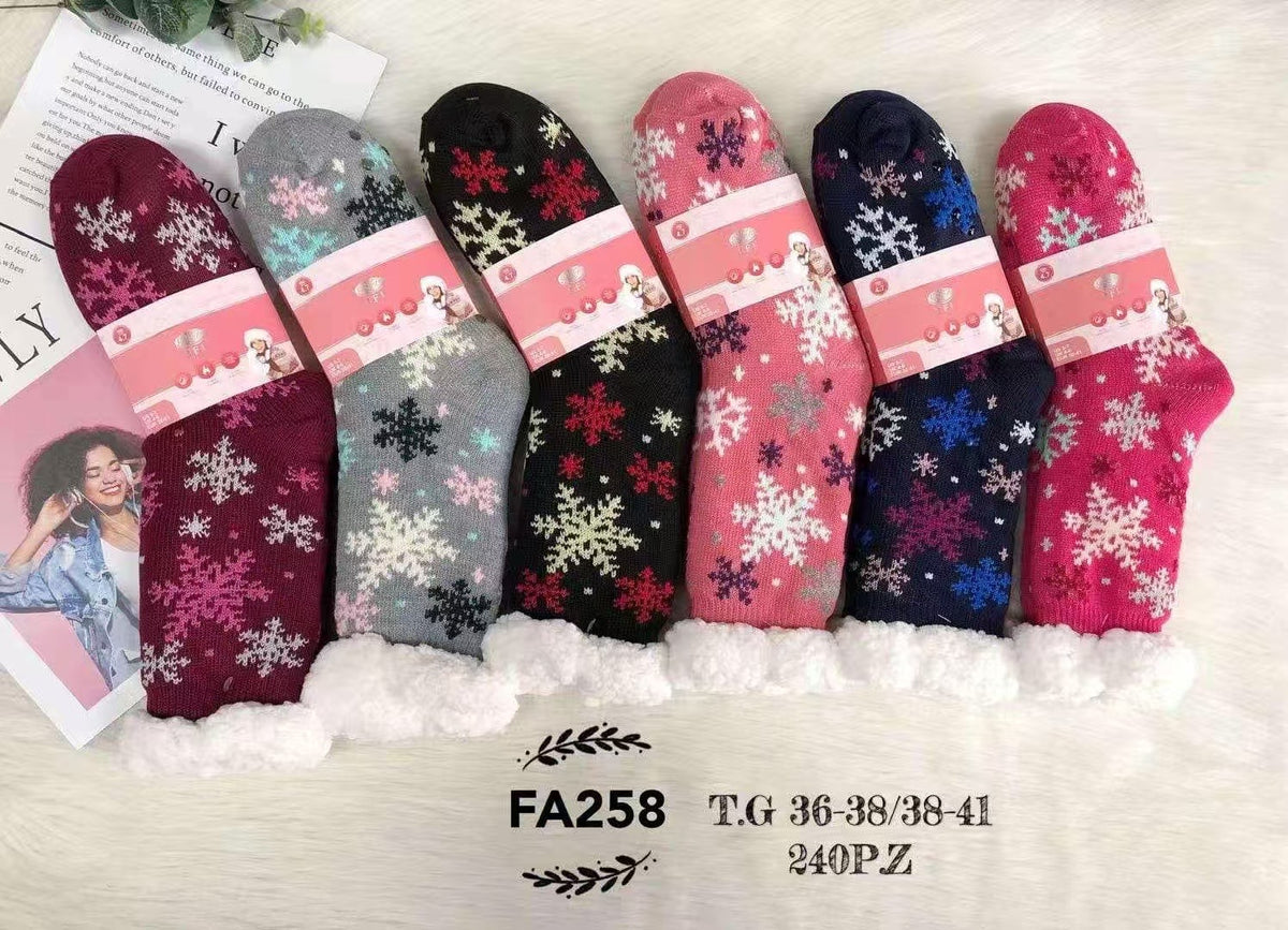Chaussettes pantoufles femme doublées fourrure(x12)#258