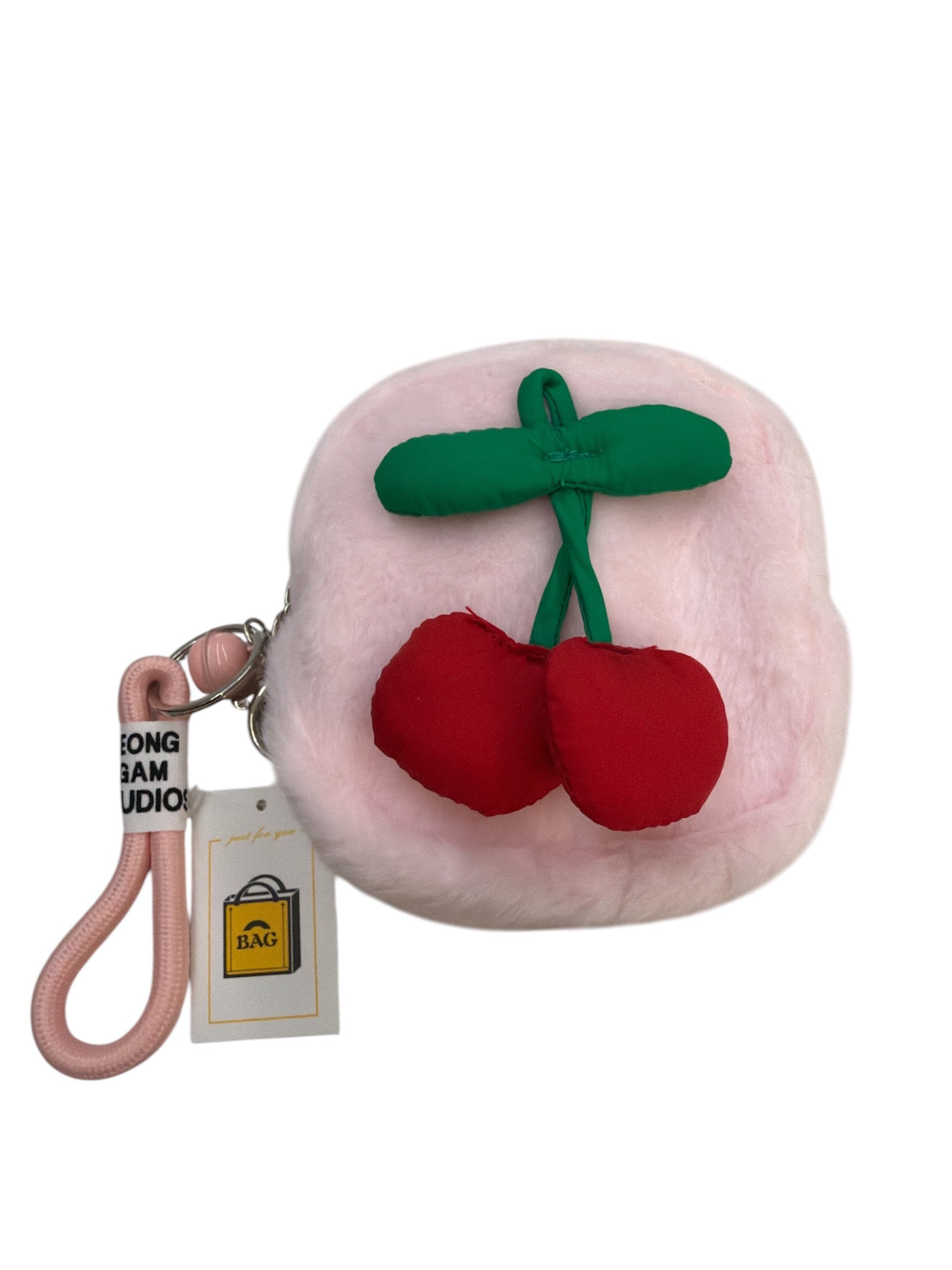Mini sac peluche carré à motif cerise kawaii (x12)