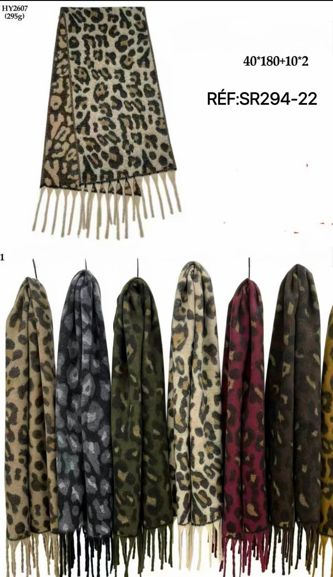 Écharpe à motif léopard avec franges, chaude automne‑hiver (x12)#22