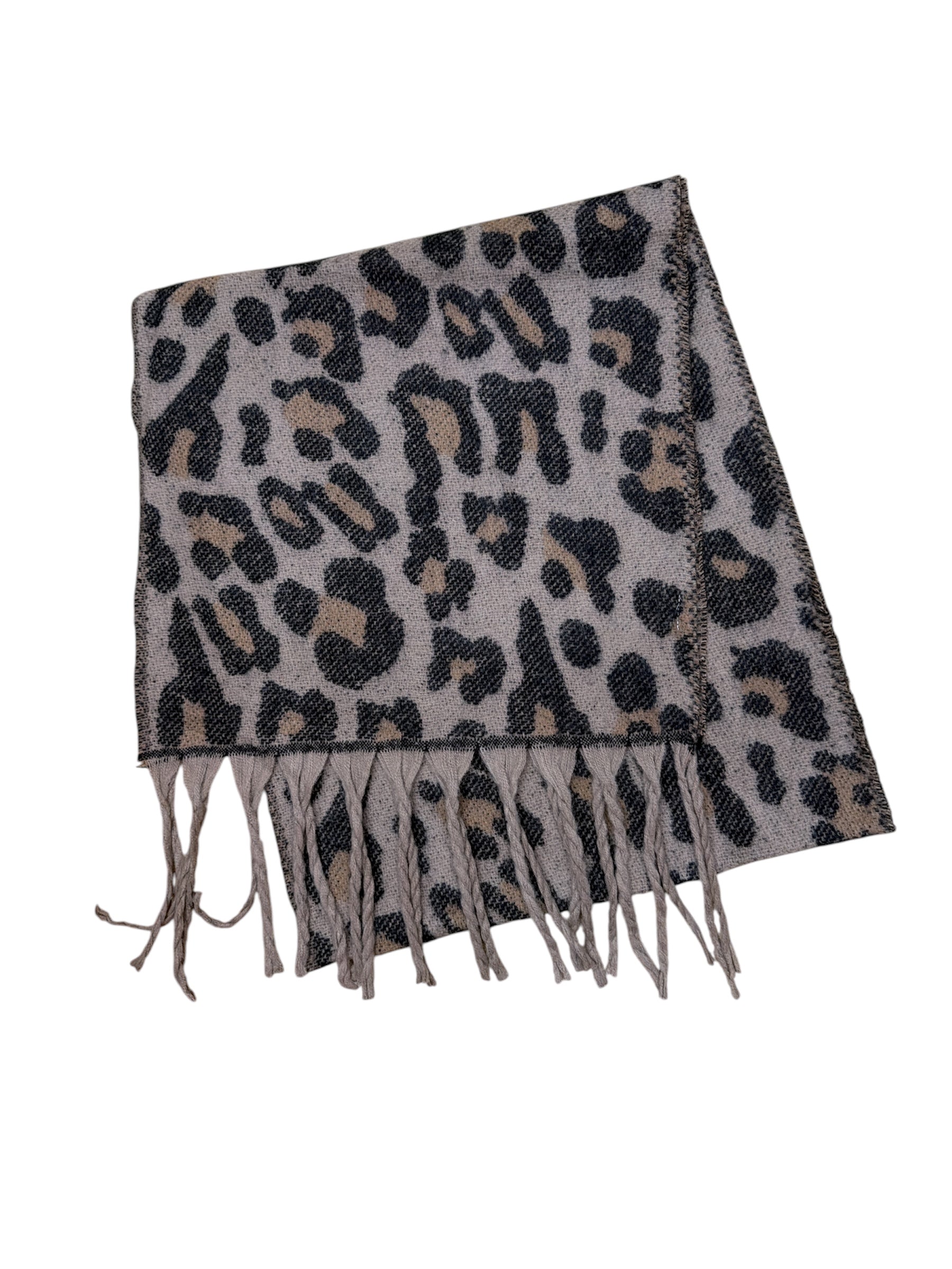 Écharpe à motif léopard avec franges, chaude automne‑hiver (x12)#22