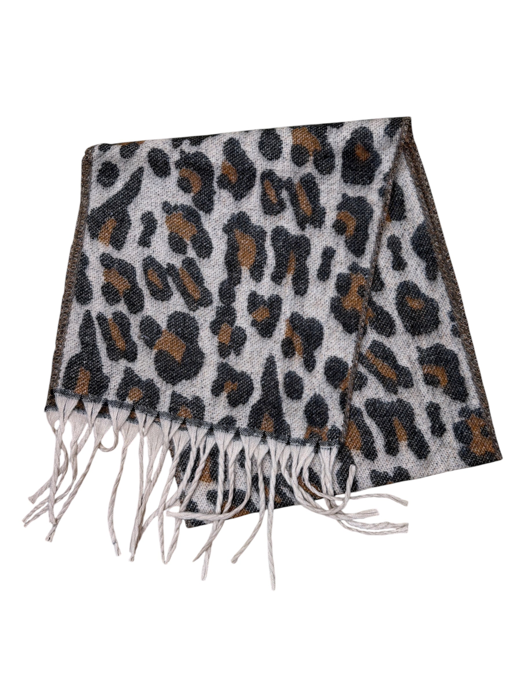 Écharpe à motif léopard avec franges, chaude automne‑hiver (x12)#22