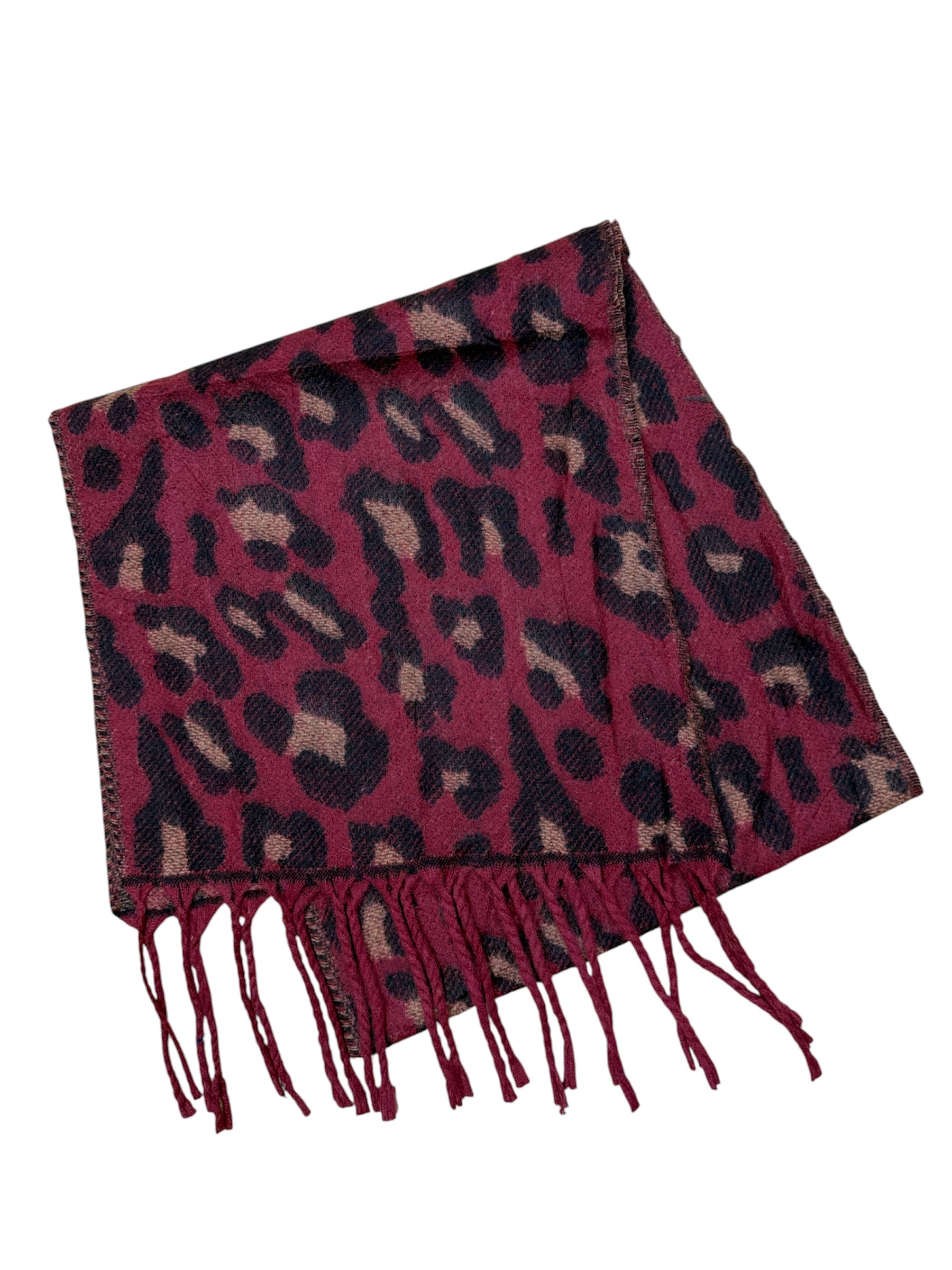 Écharpe à motif léopard avec franges, chaude automne‑hiver (x12)#22