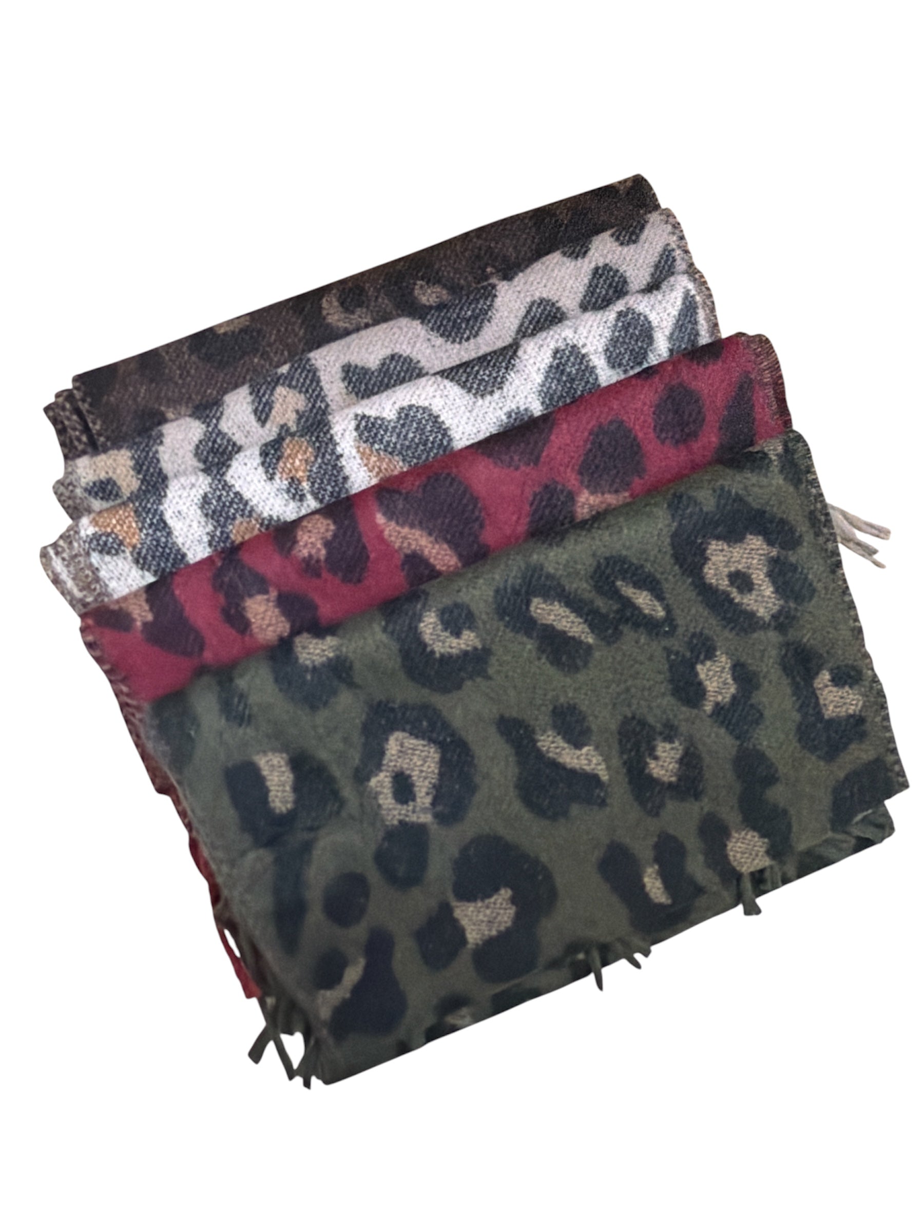 Écharpe à motif léopard avec franges, chaude automne‑hiver (x12)#22