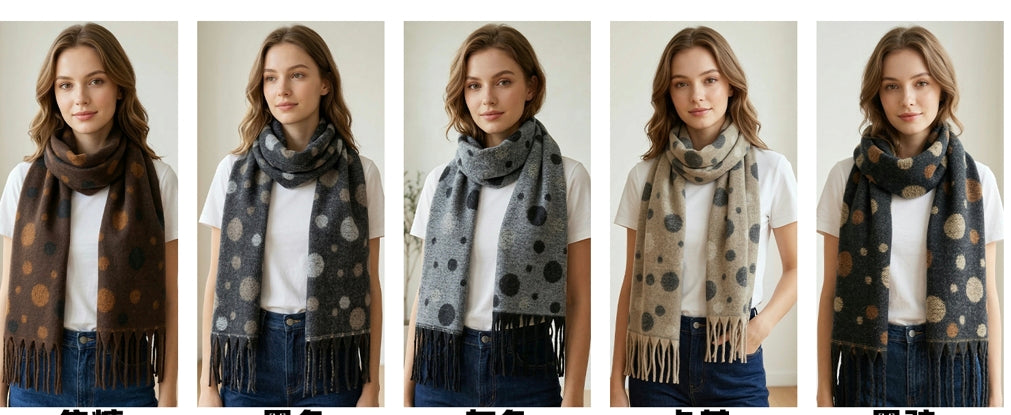 Écharpe femme à pois avec franges, douce et chaude automne‑hiver(x12)#23