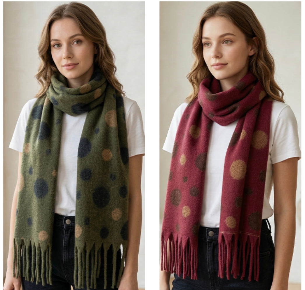 Écharpe femme à pois avec franges, douce et chaude automne‑hiver(x12)#23