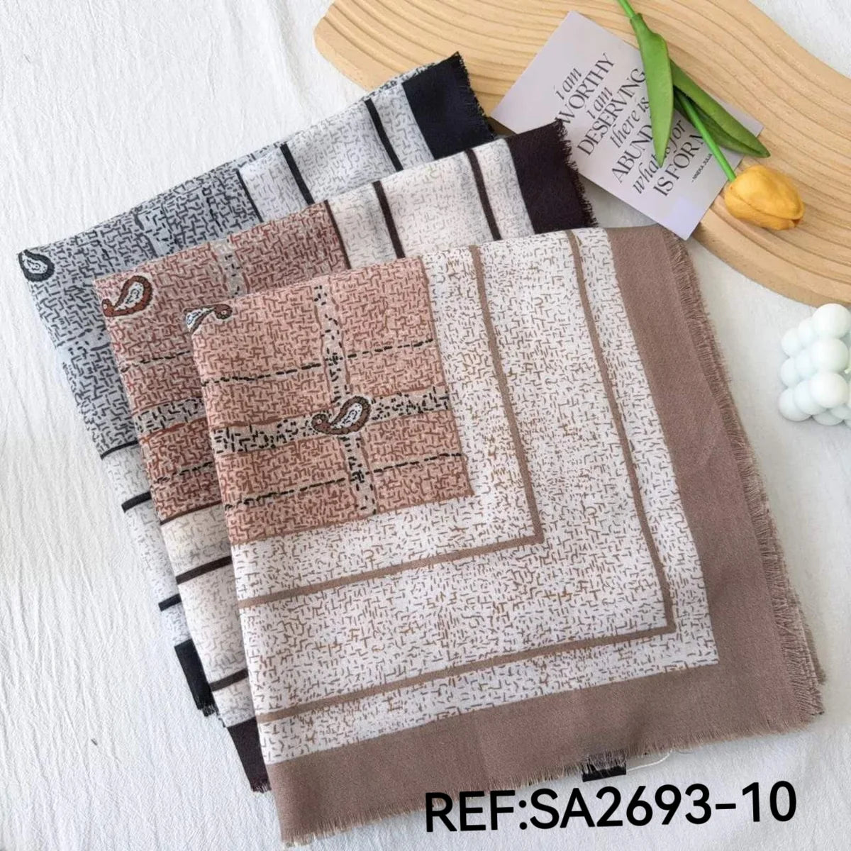 Foulard Carré Mixte Carreaux & Cachemire à Franges Femme (x6)#10