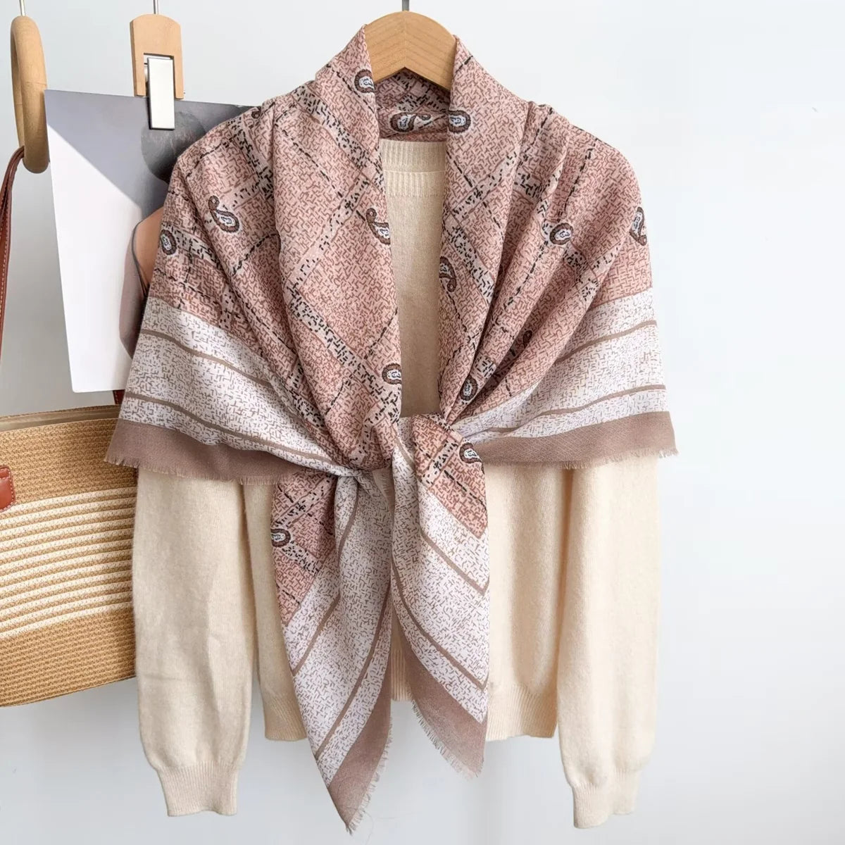 Foulard Carré Mixte Carreaux & Cachemire à Franges Femme (x6)#10
